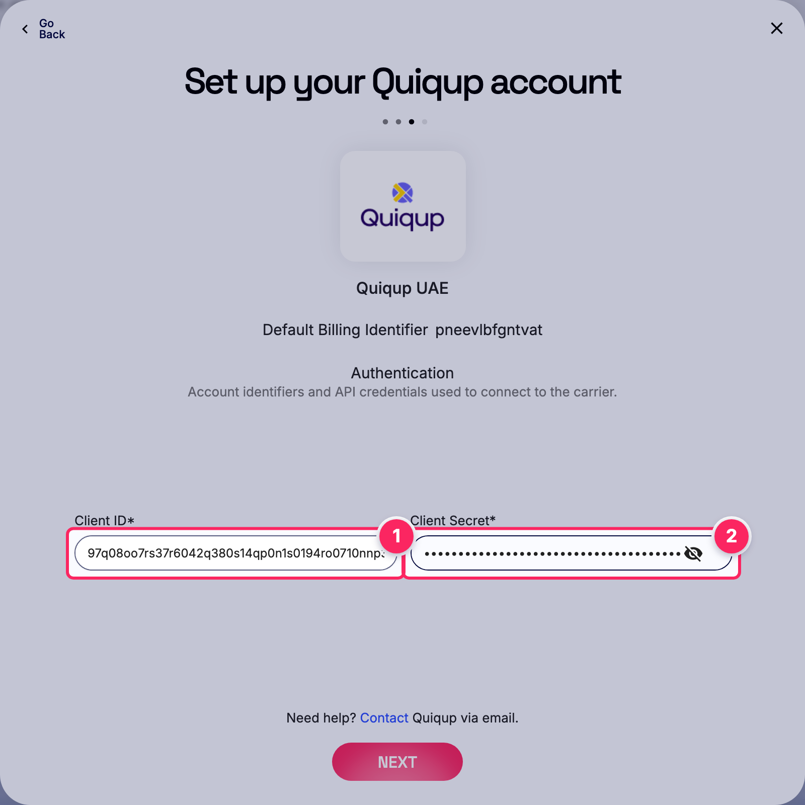 Fill in the Quiqup account details.
