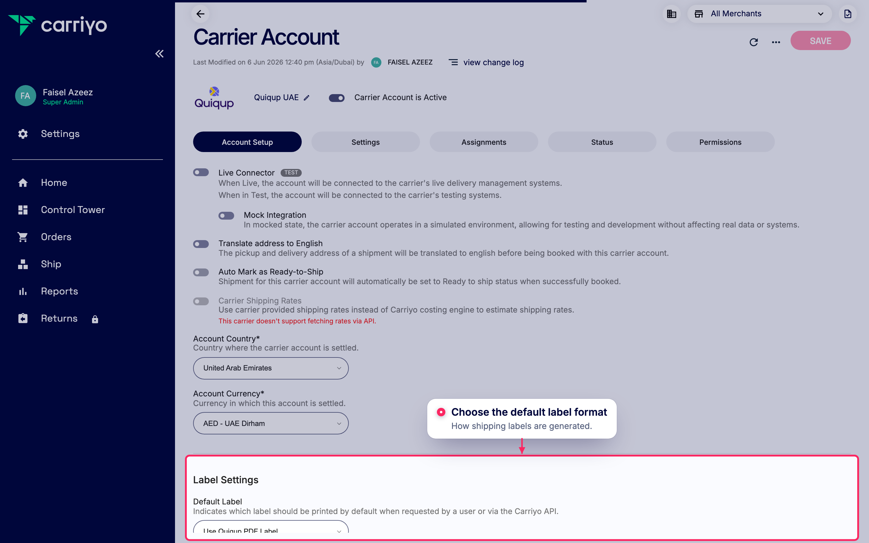 Set the default label format