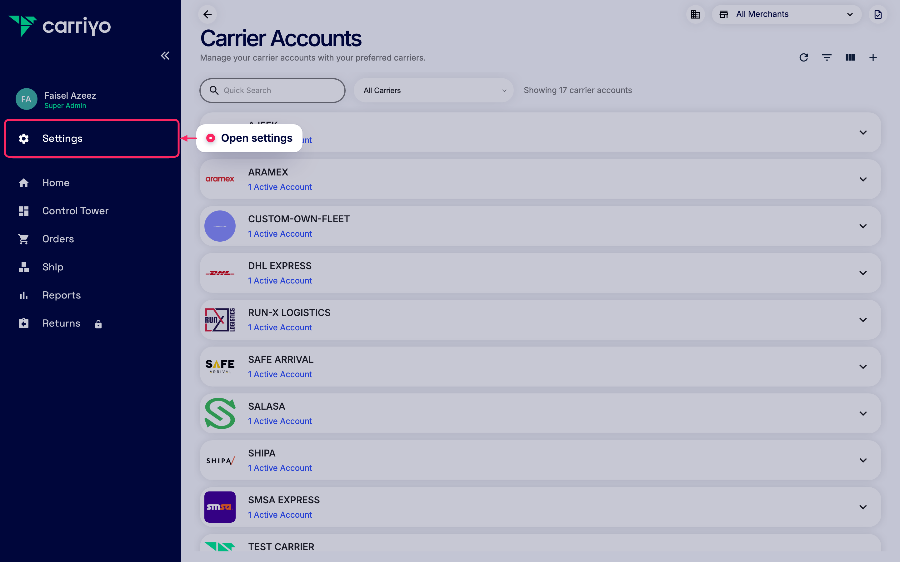 Open settings