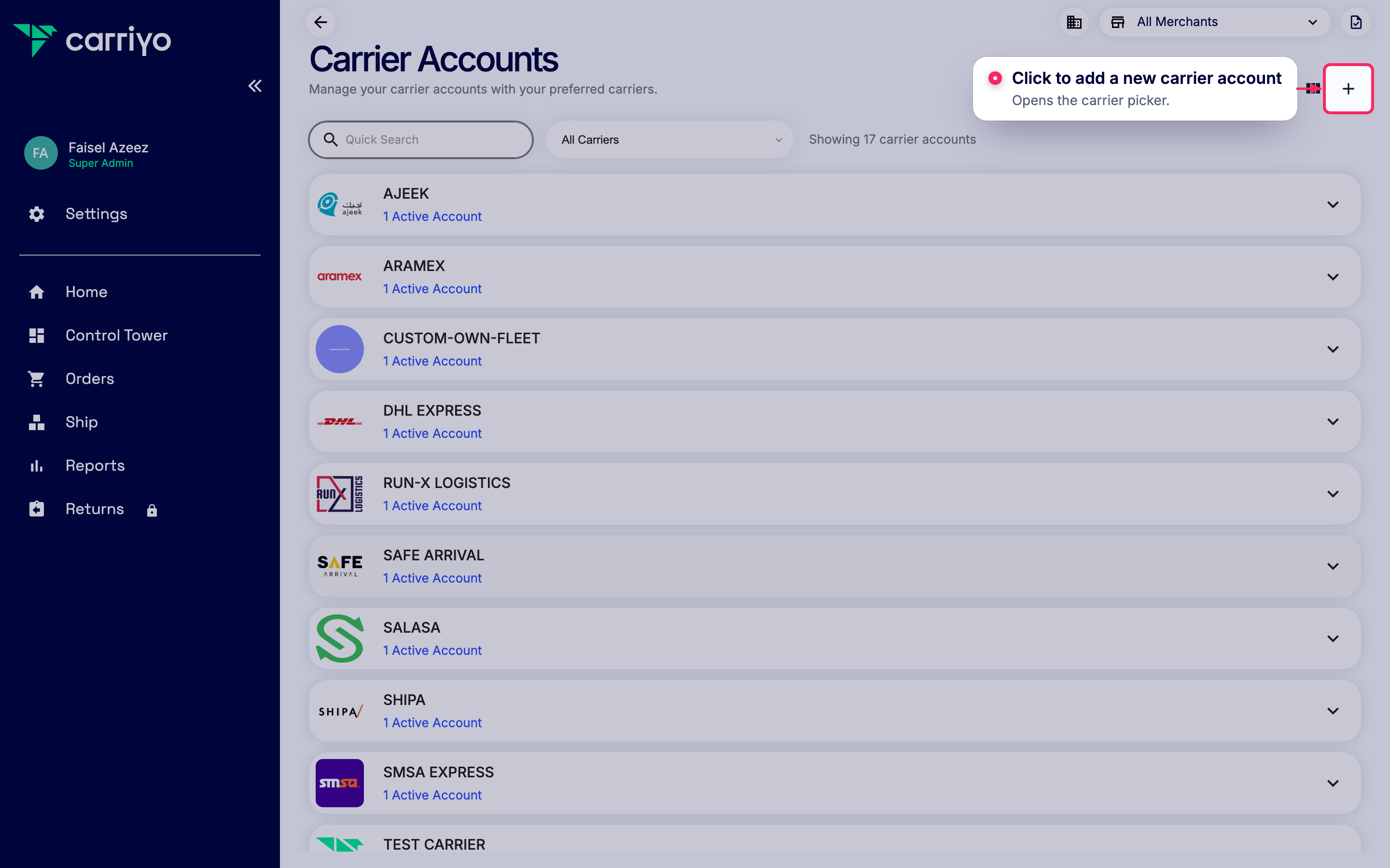 Add a new carrier account