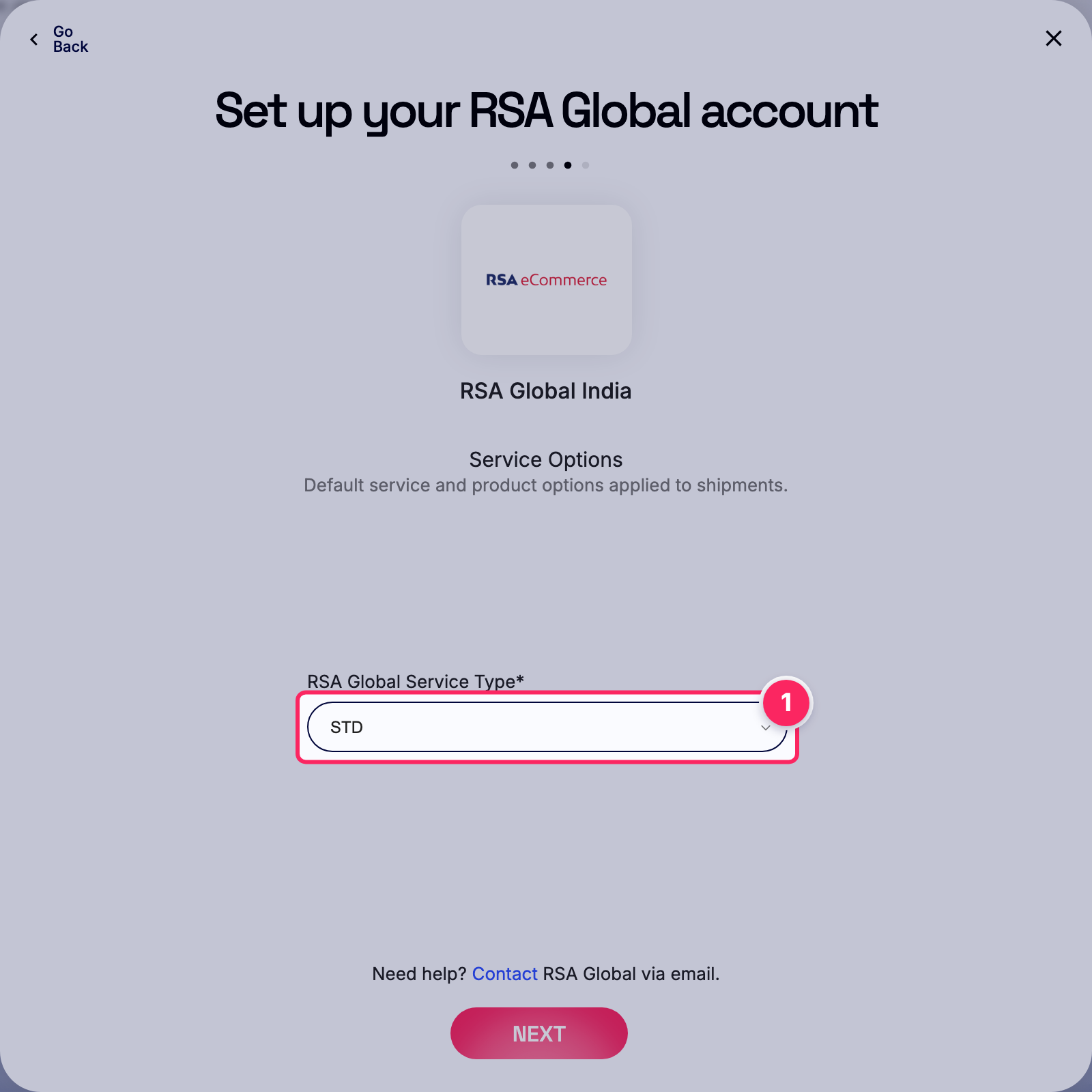Select rsa global service type.