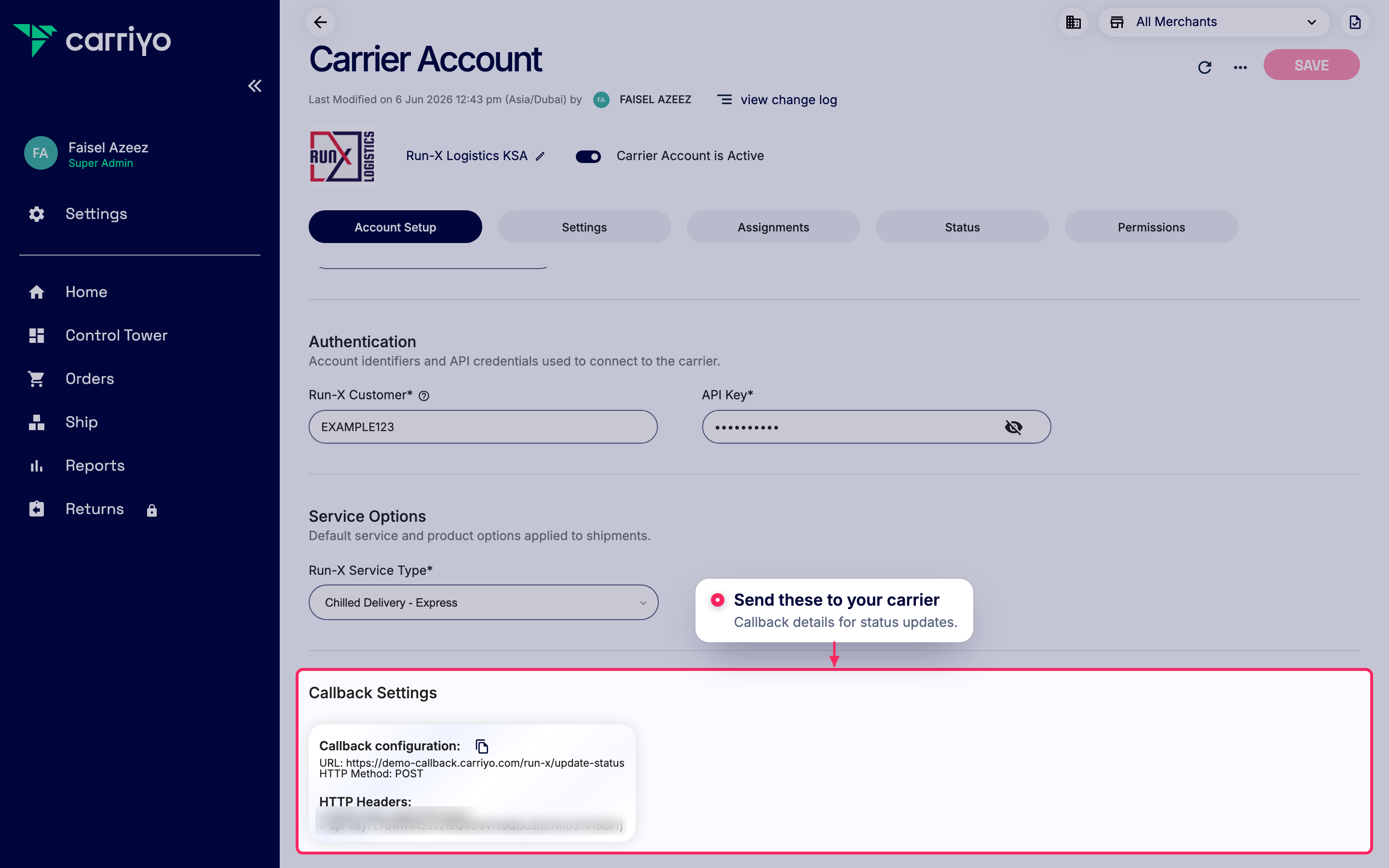 Share callback settings with your carrier