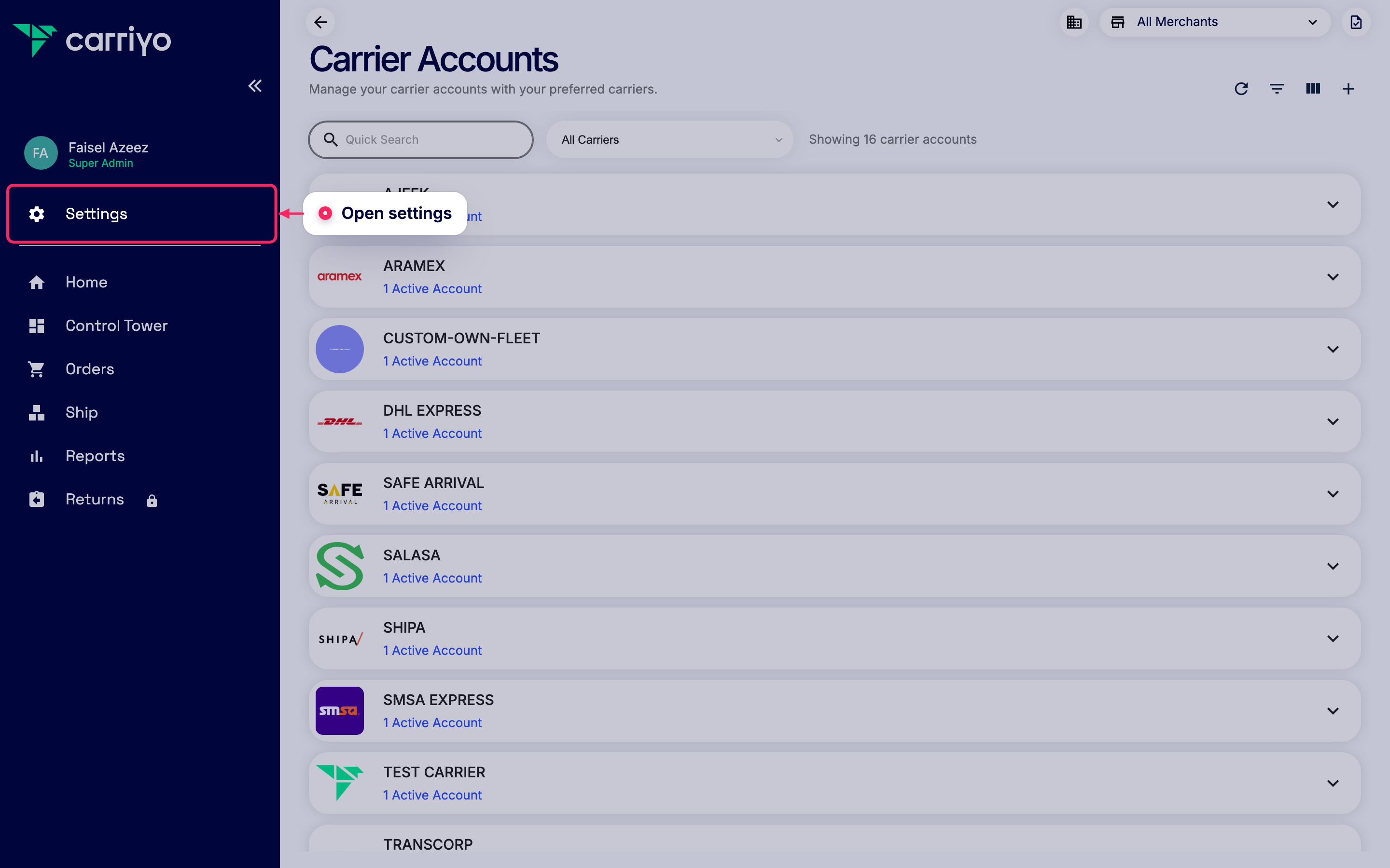 Open settings