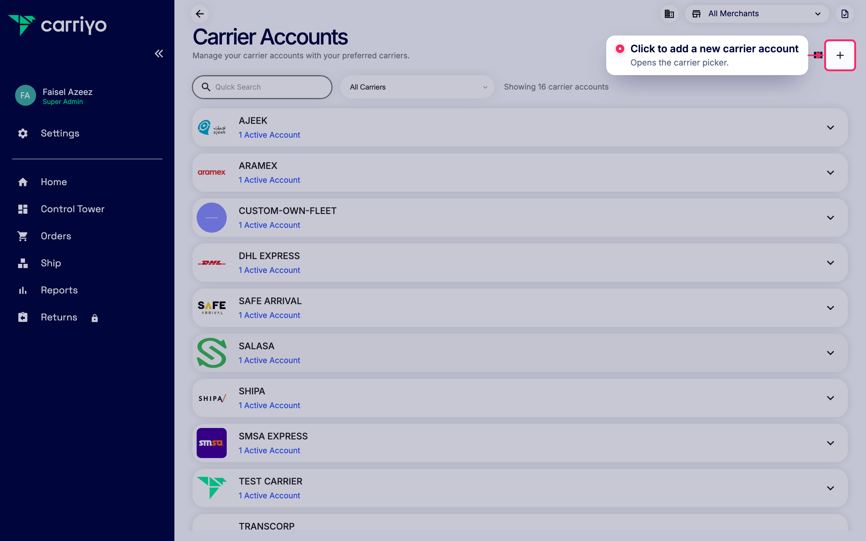 Add a new carrier account