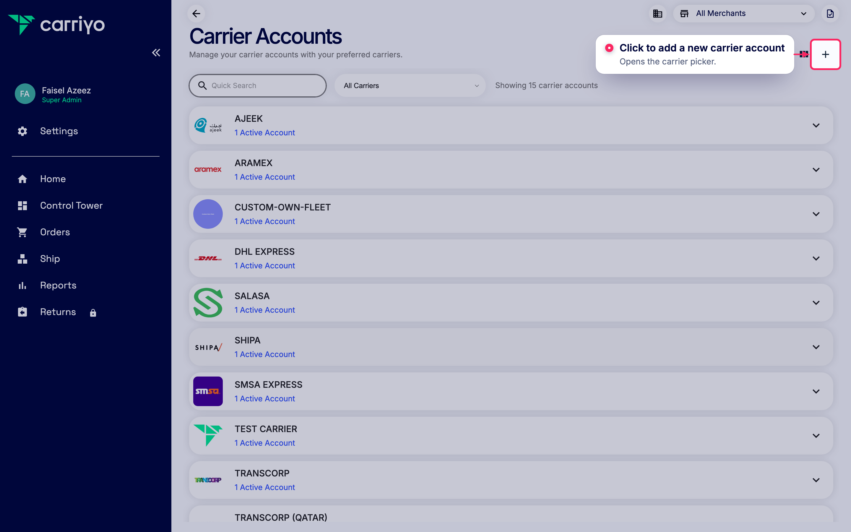 Add a new carrier account