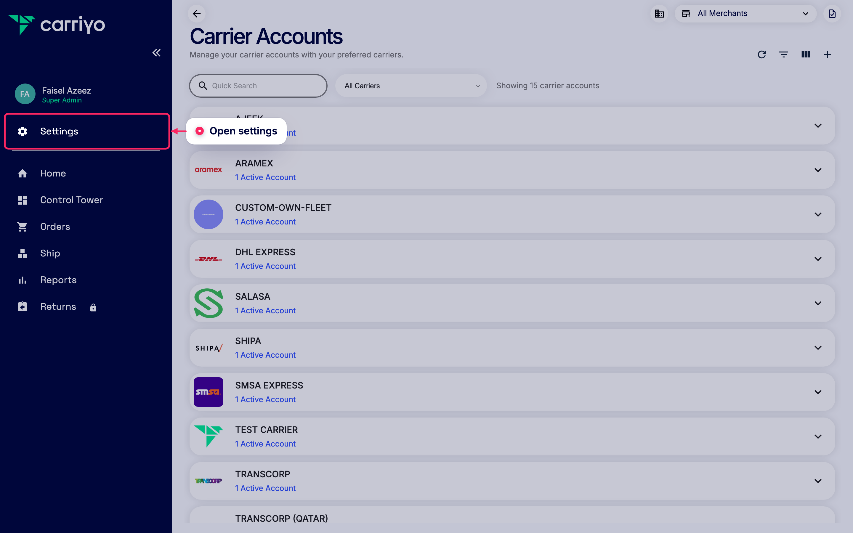 Open settings