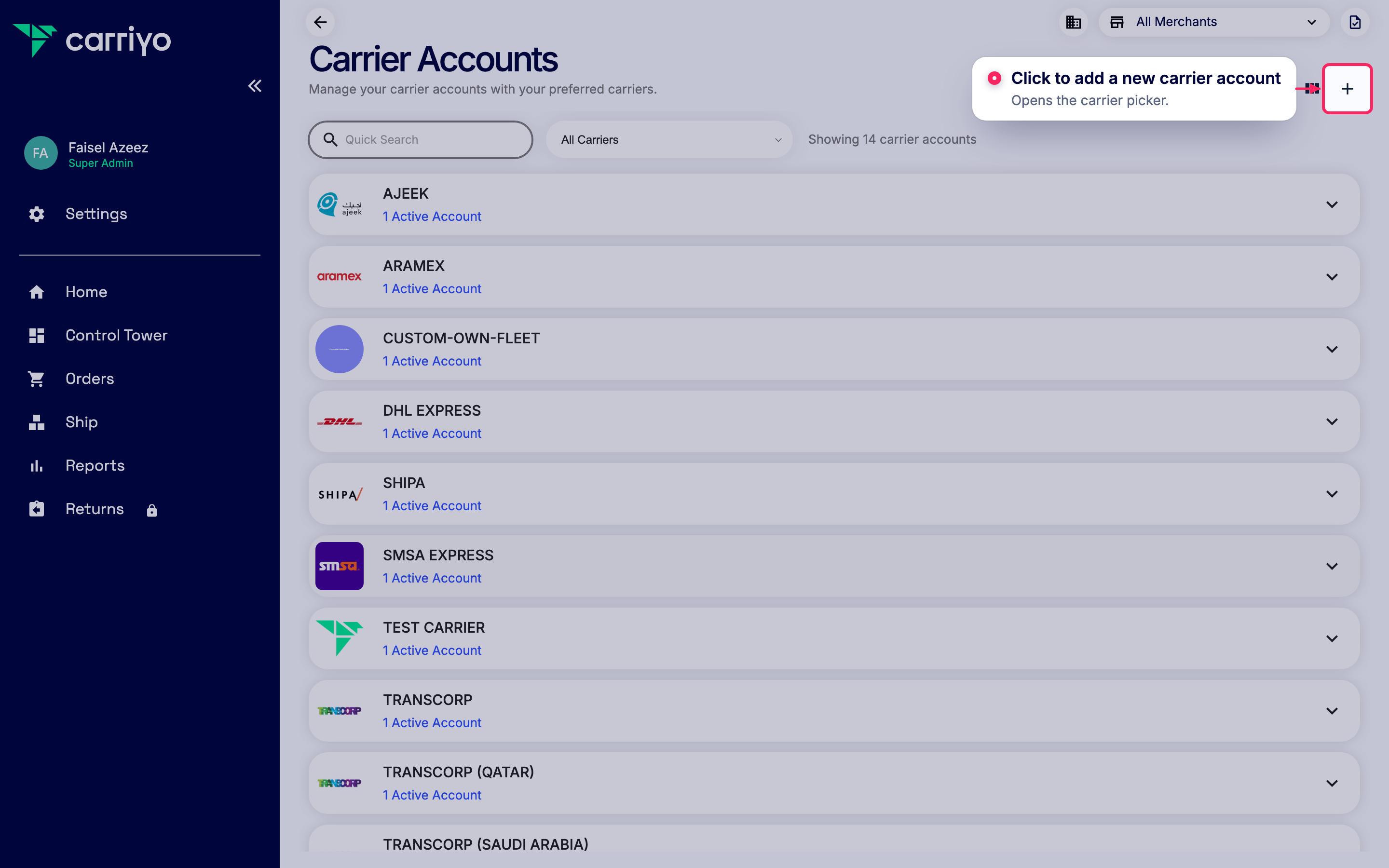 Add a new carrier account