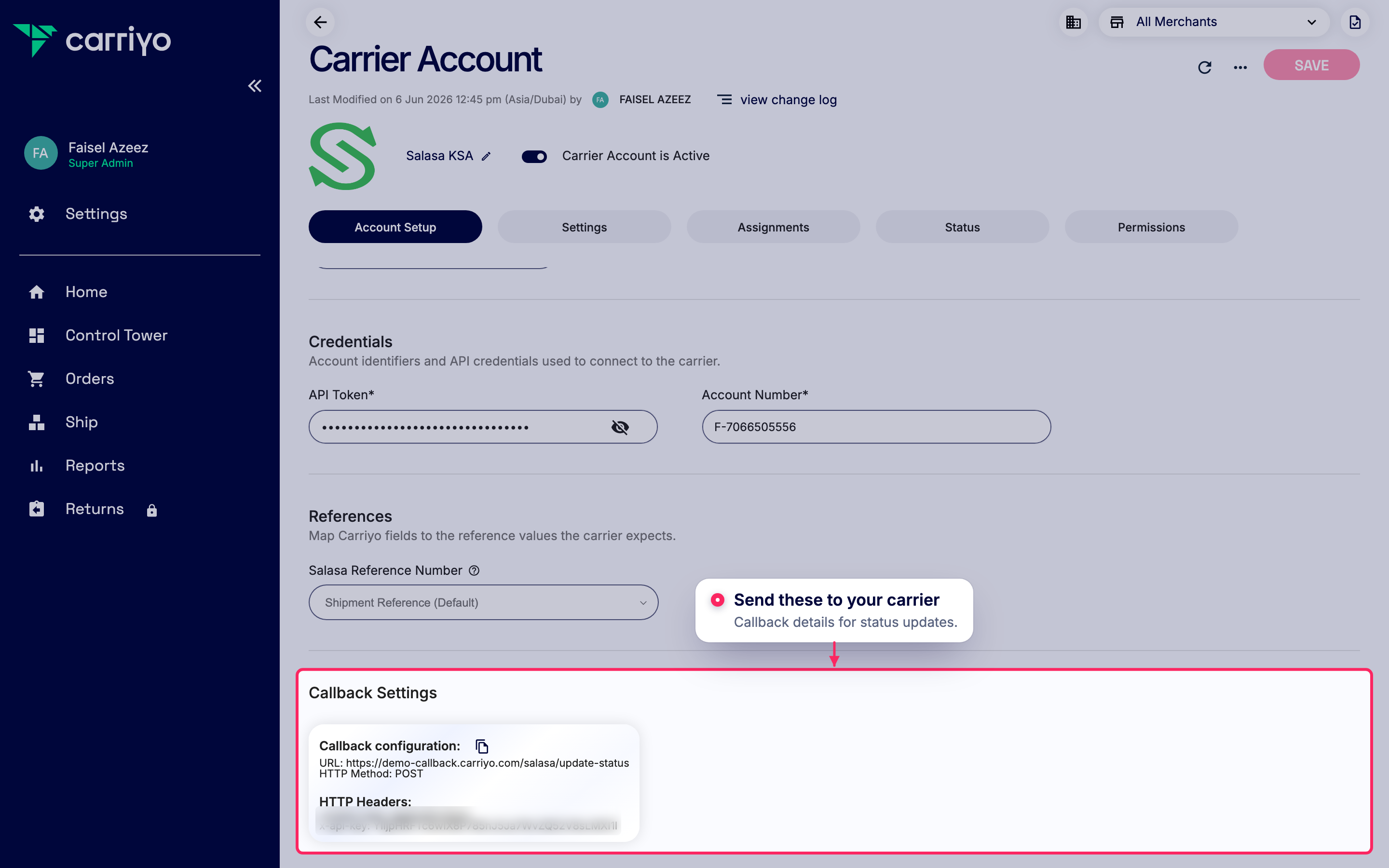 Share callback settings with your carrier