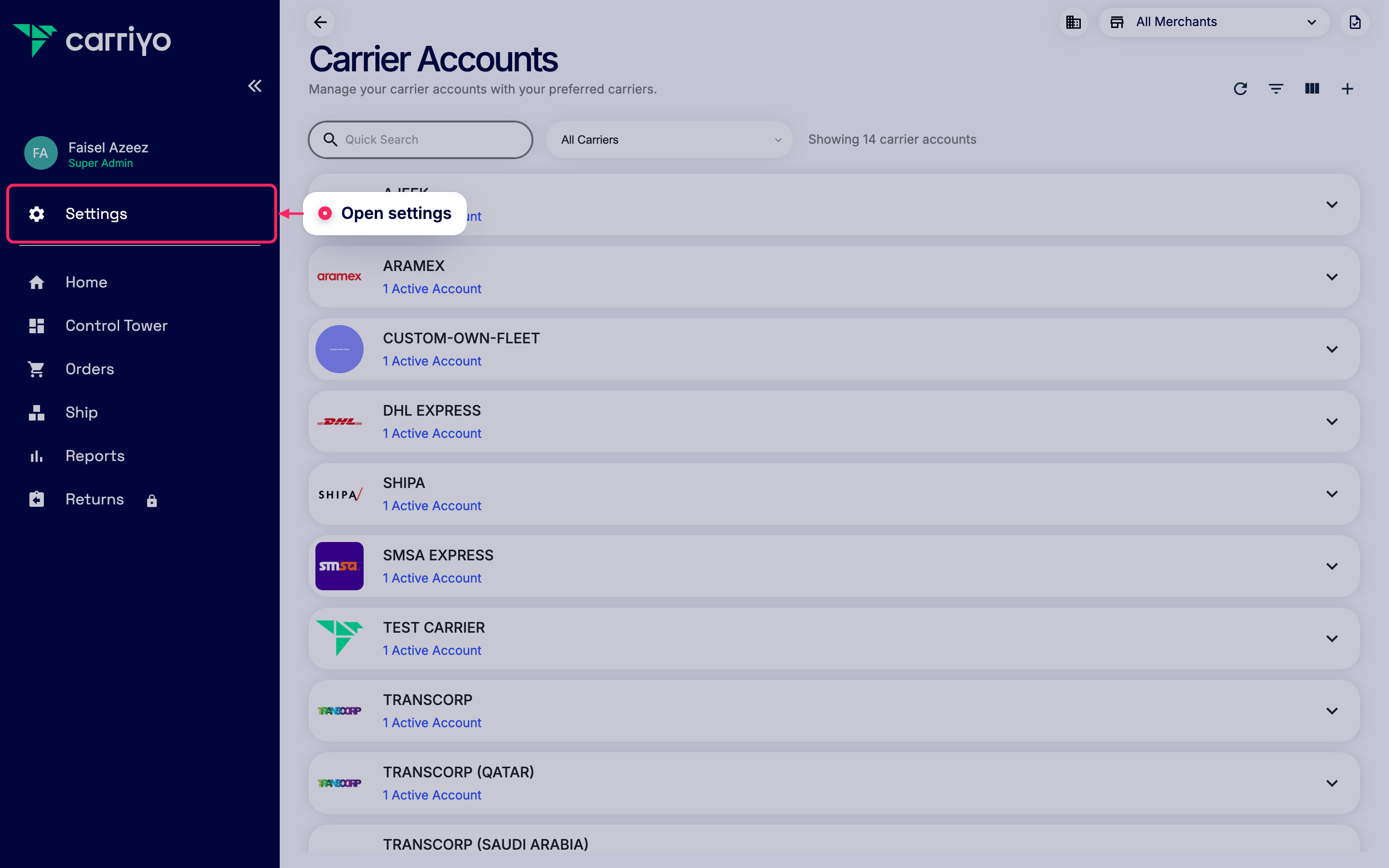 Open settings