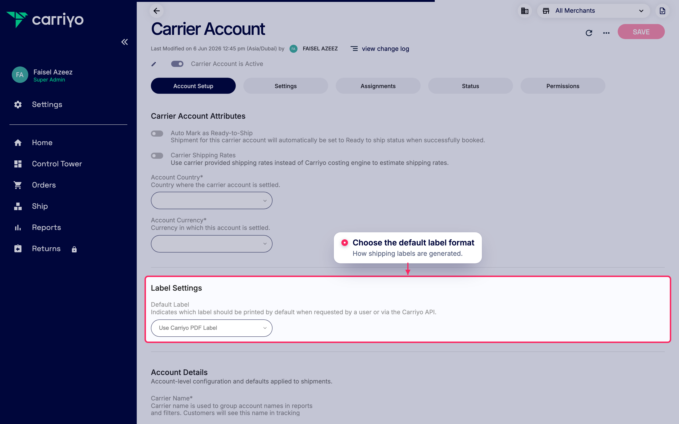 Set the default label format