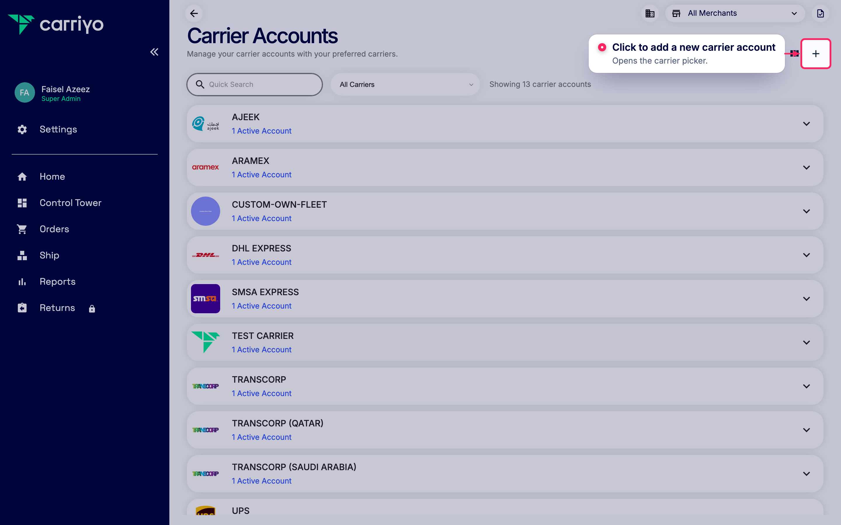 Add a new carrier account
