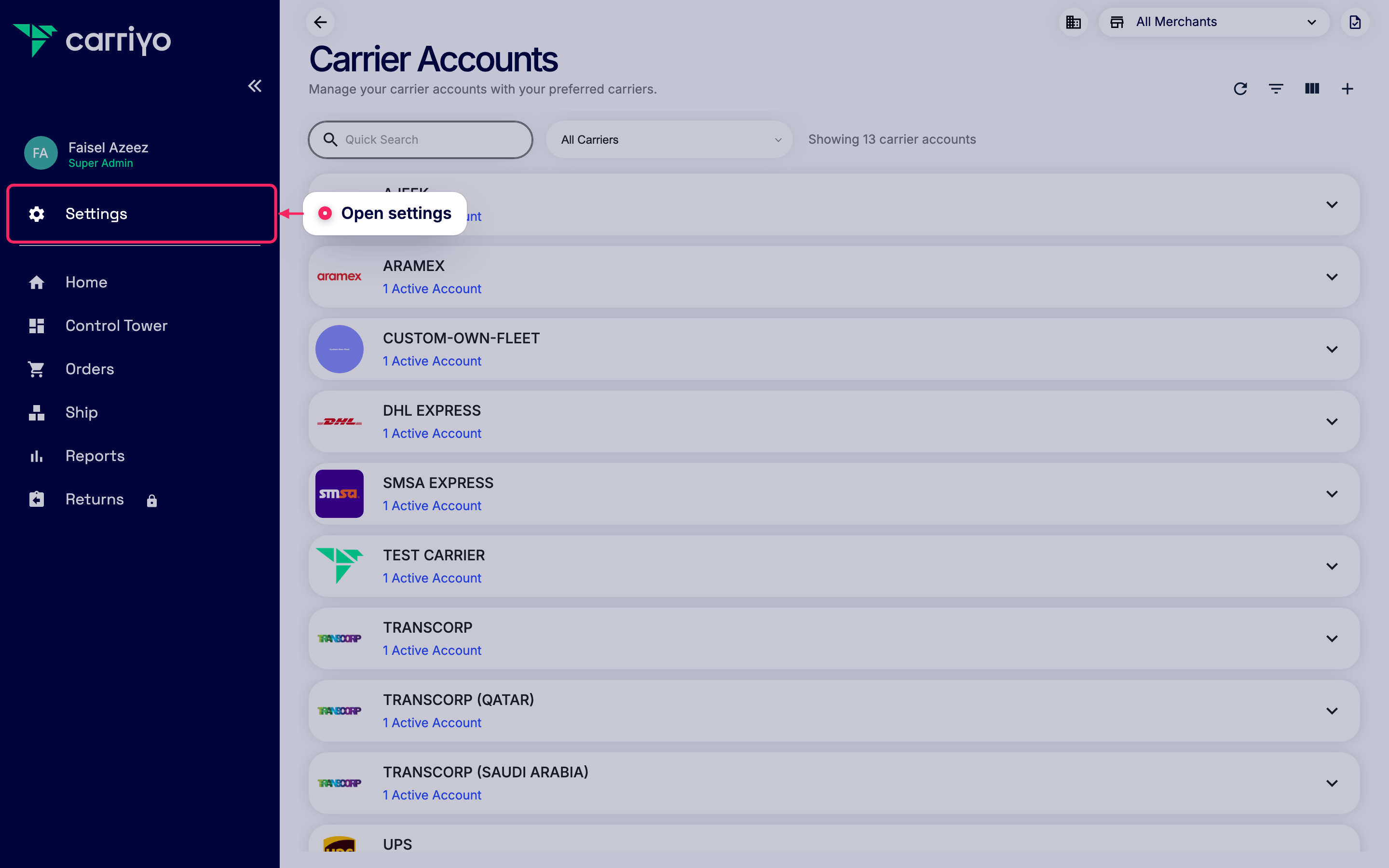 Open settings