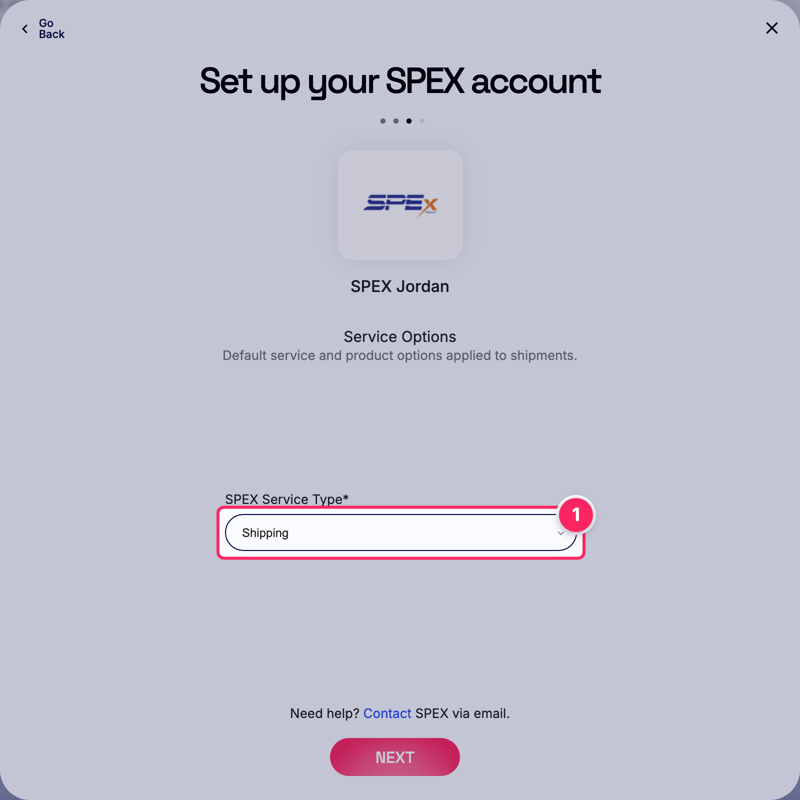 Select spex service type.