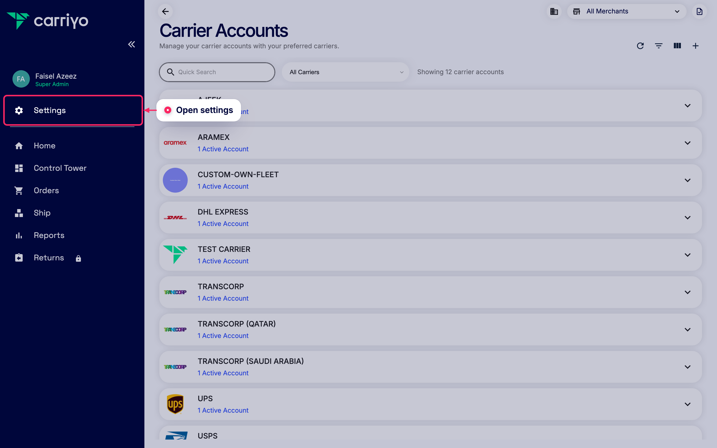 Open settings