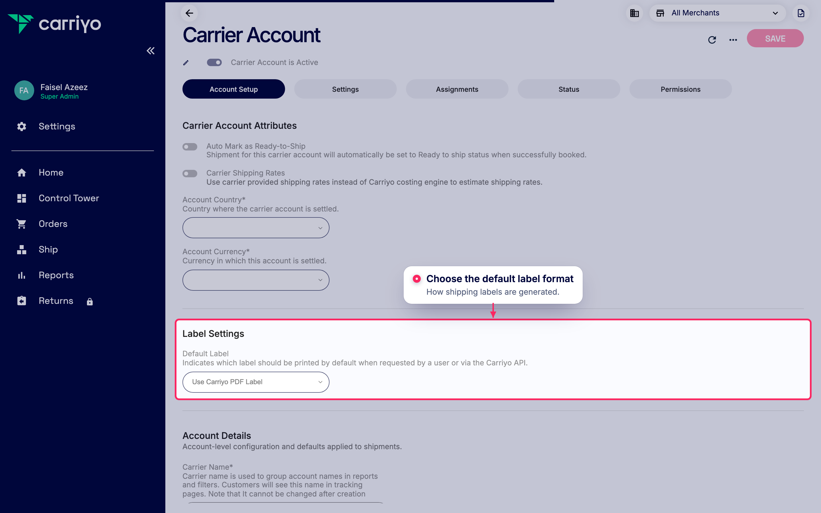 Set the default label format