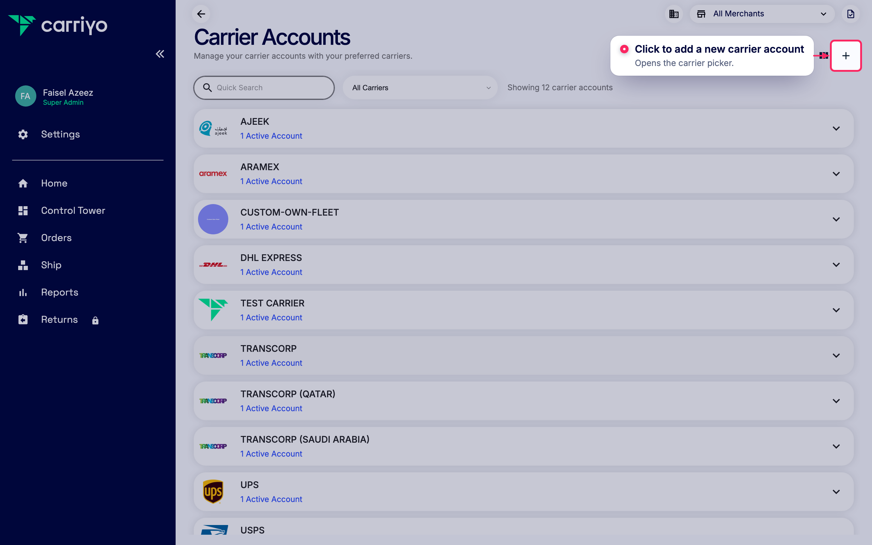Add a new carrier account