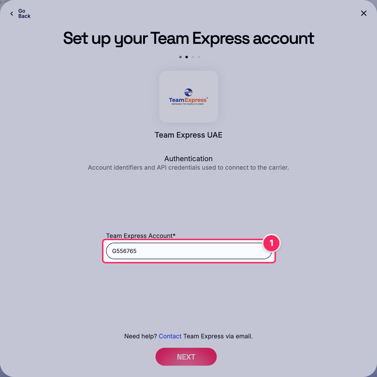 Enter team express account.