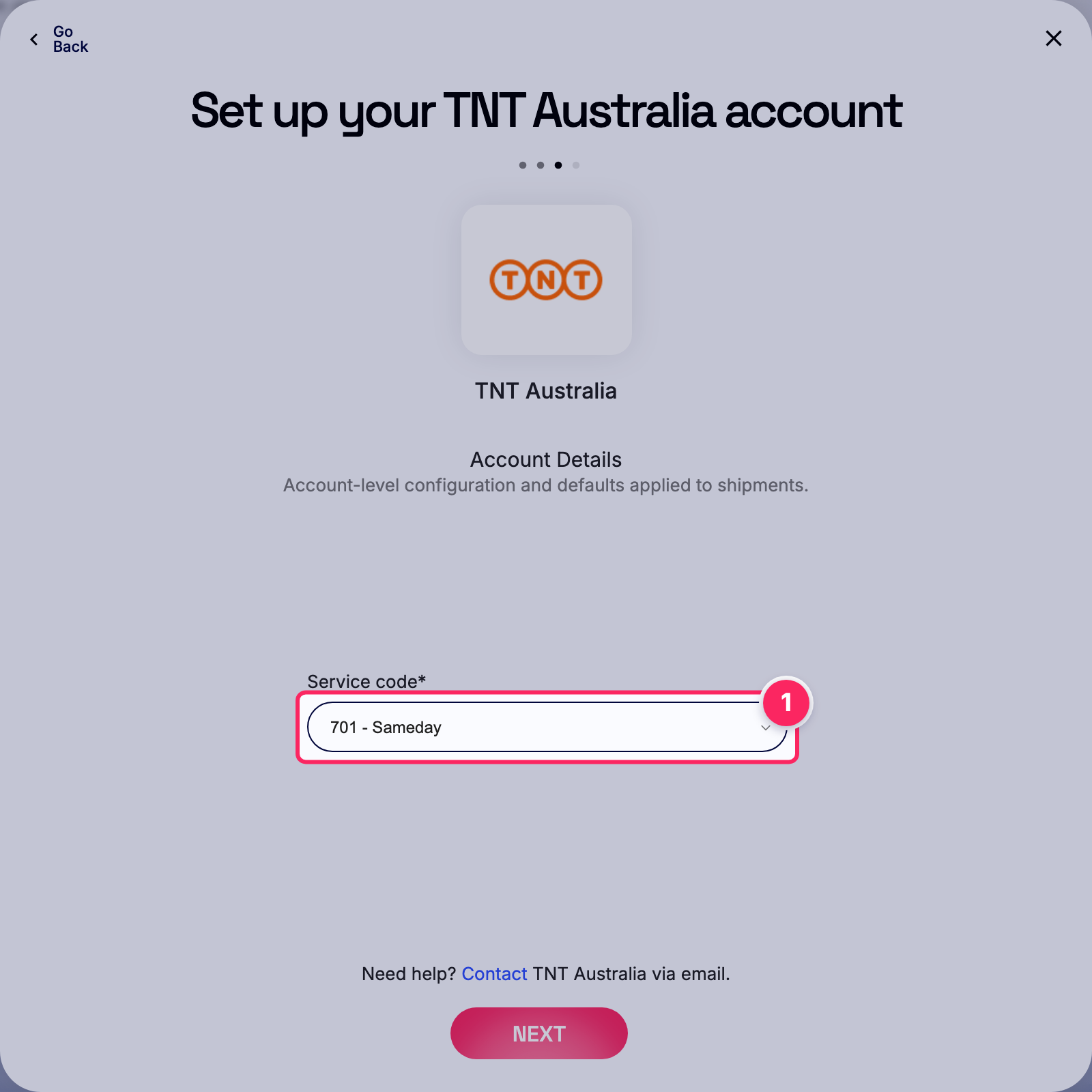 Select service code.