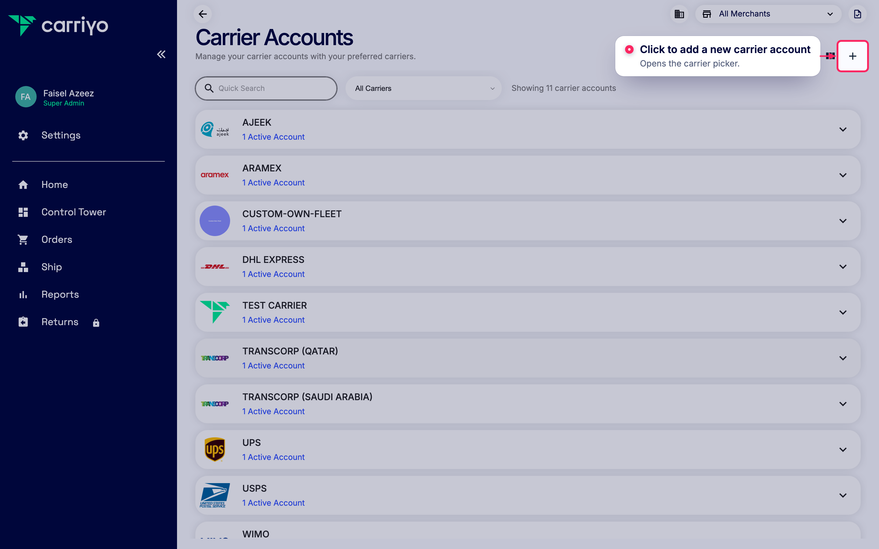 Add a new carrier account