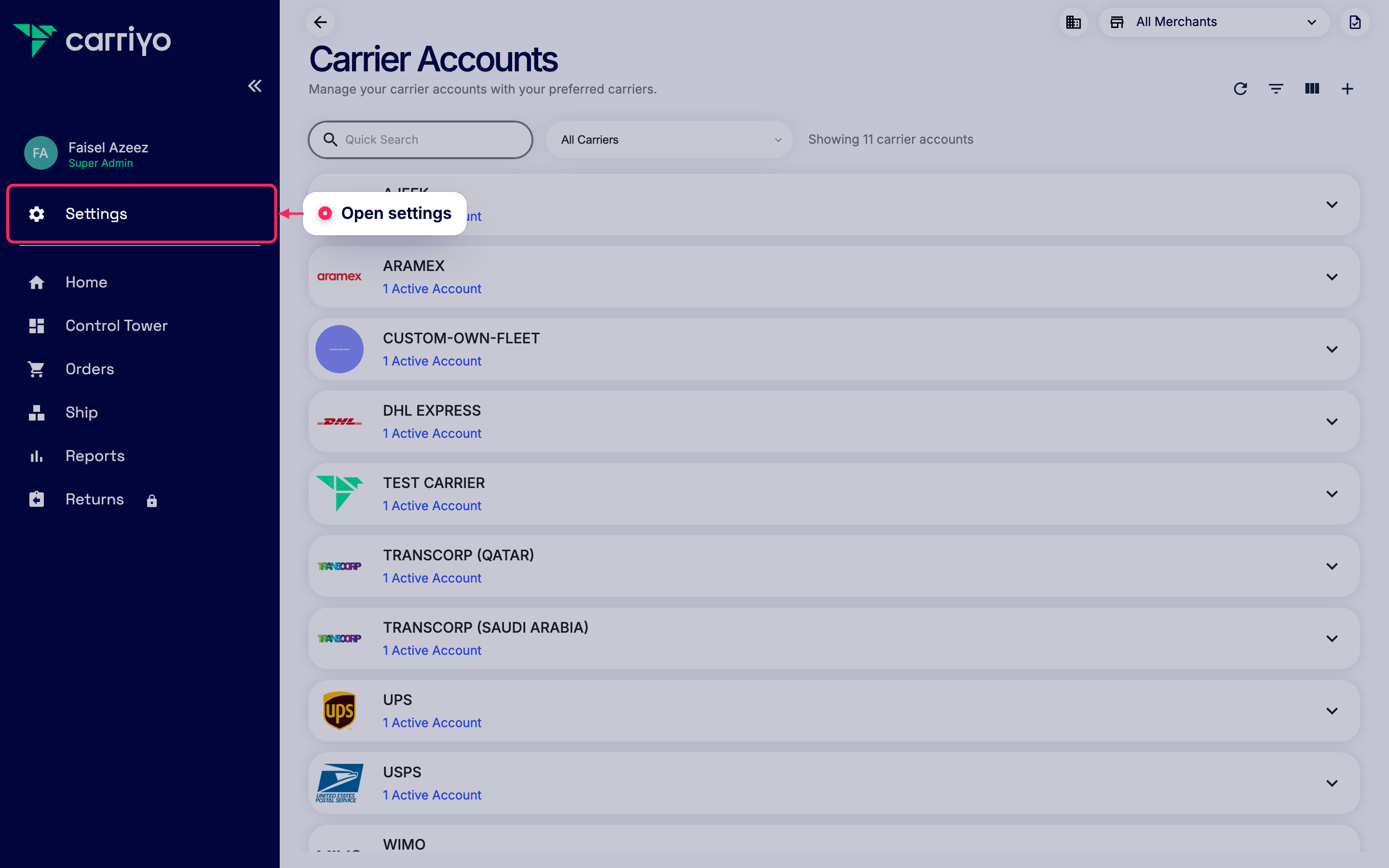 Open settings