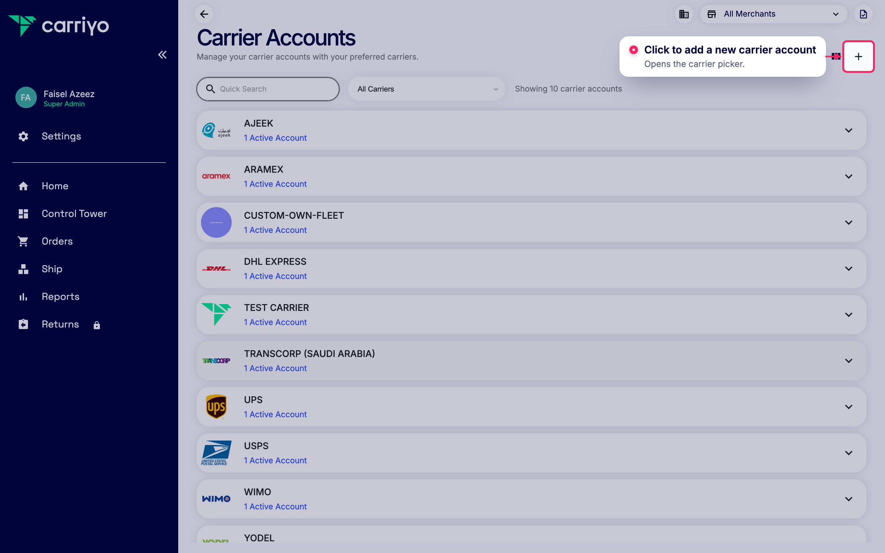 Add a new carrier account