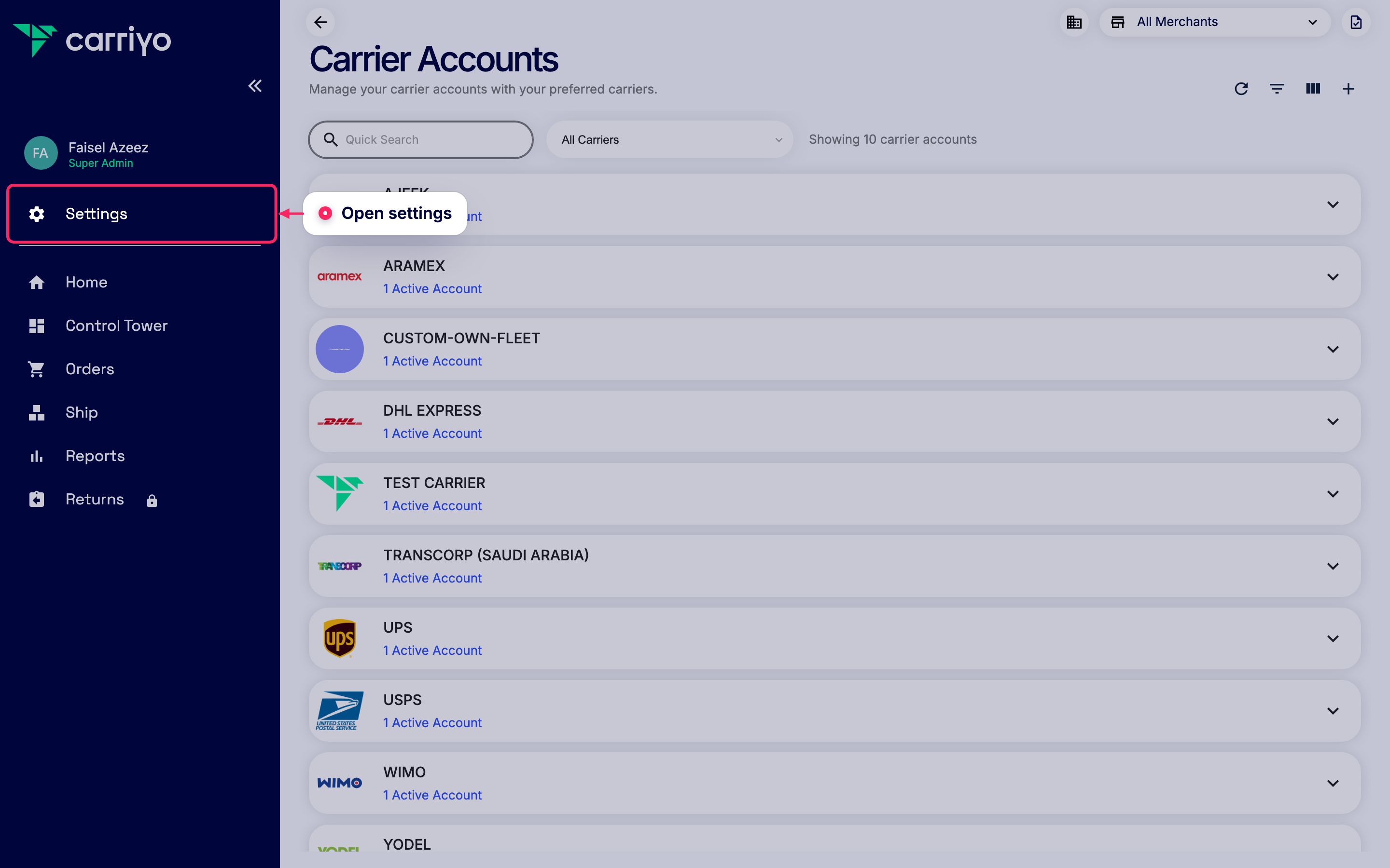 Open settings