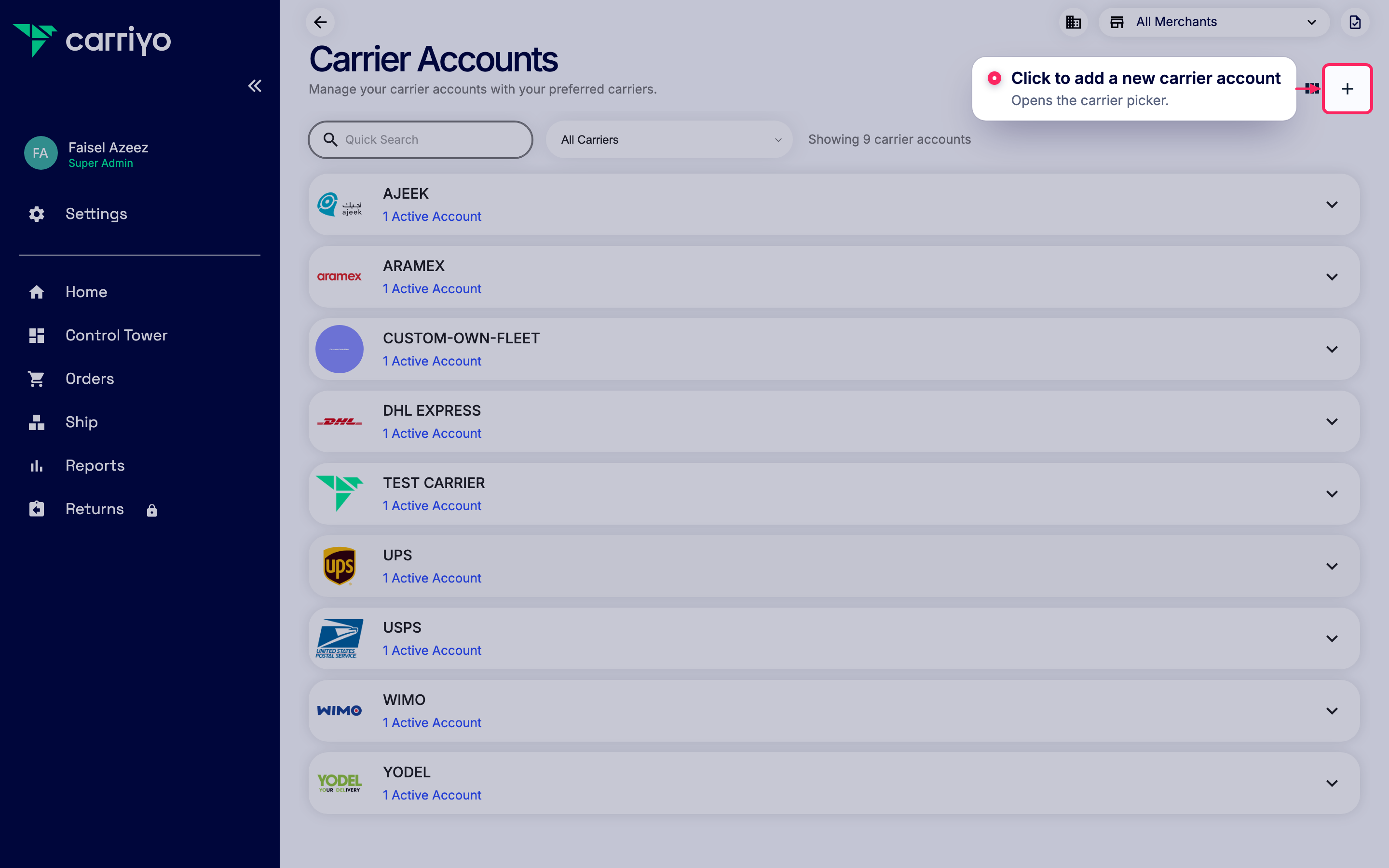 Add a new carrier account