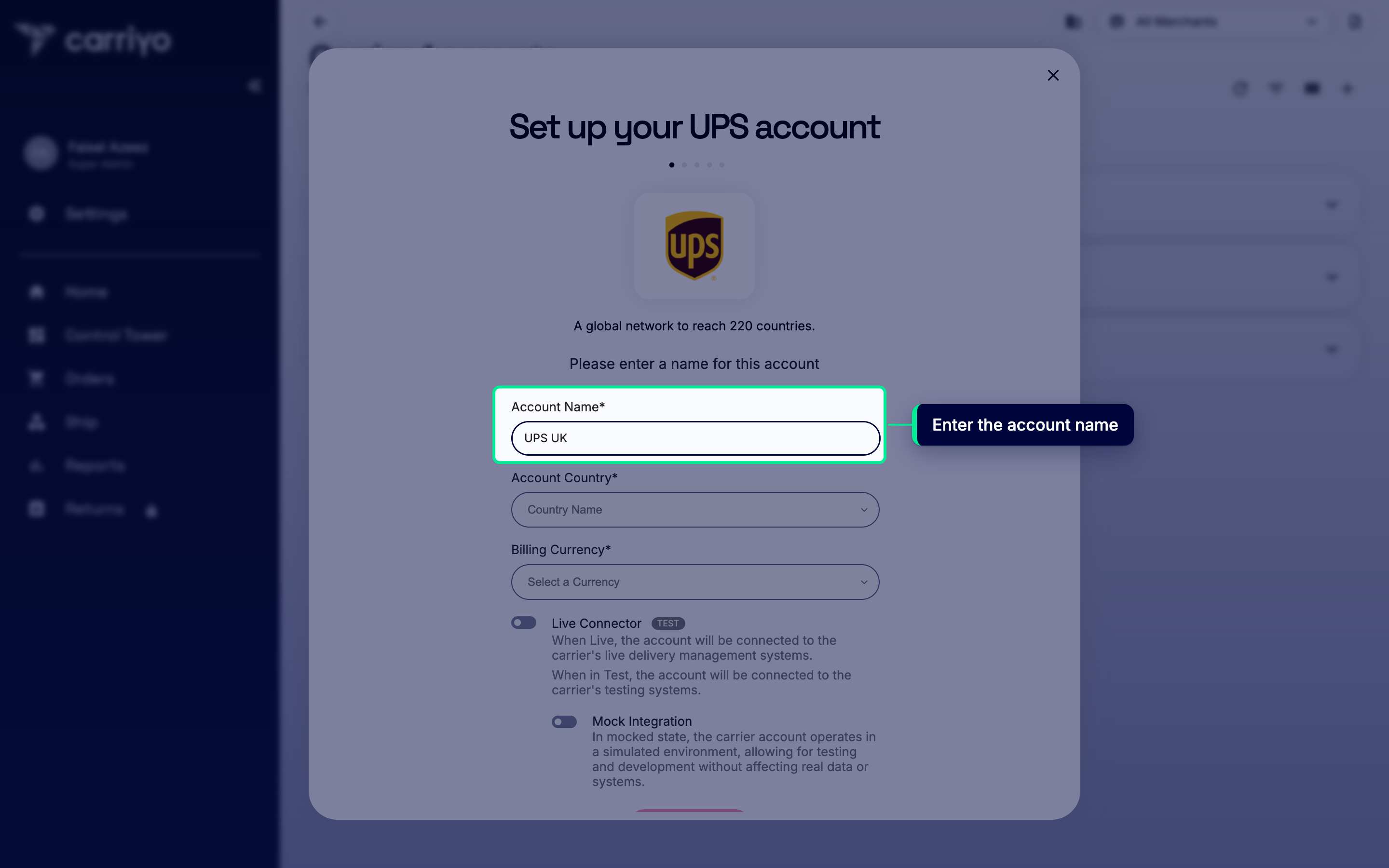 Account Name field with a sample account name entered