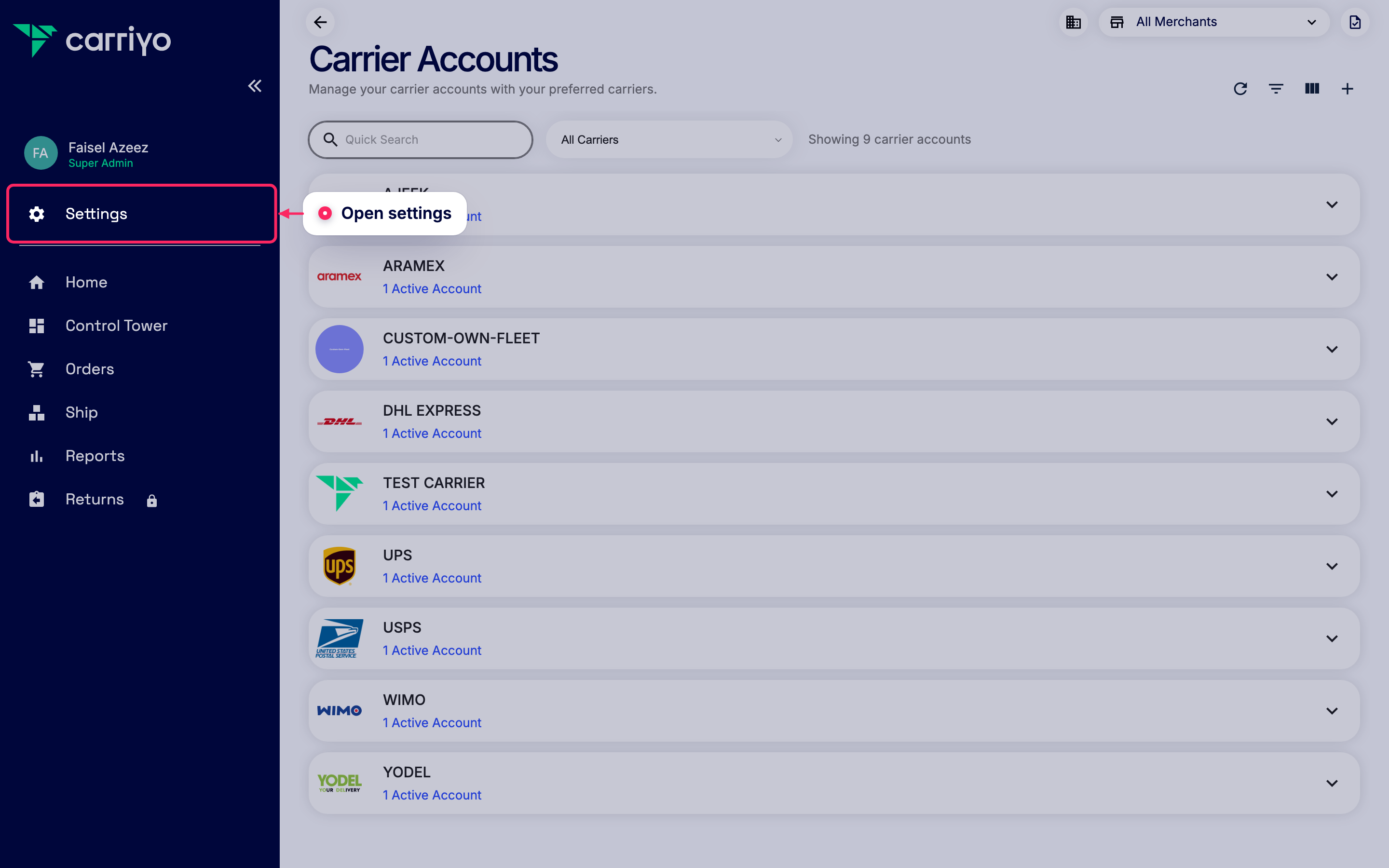 Open settings