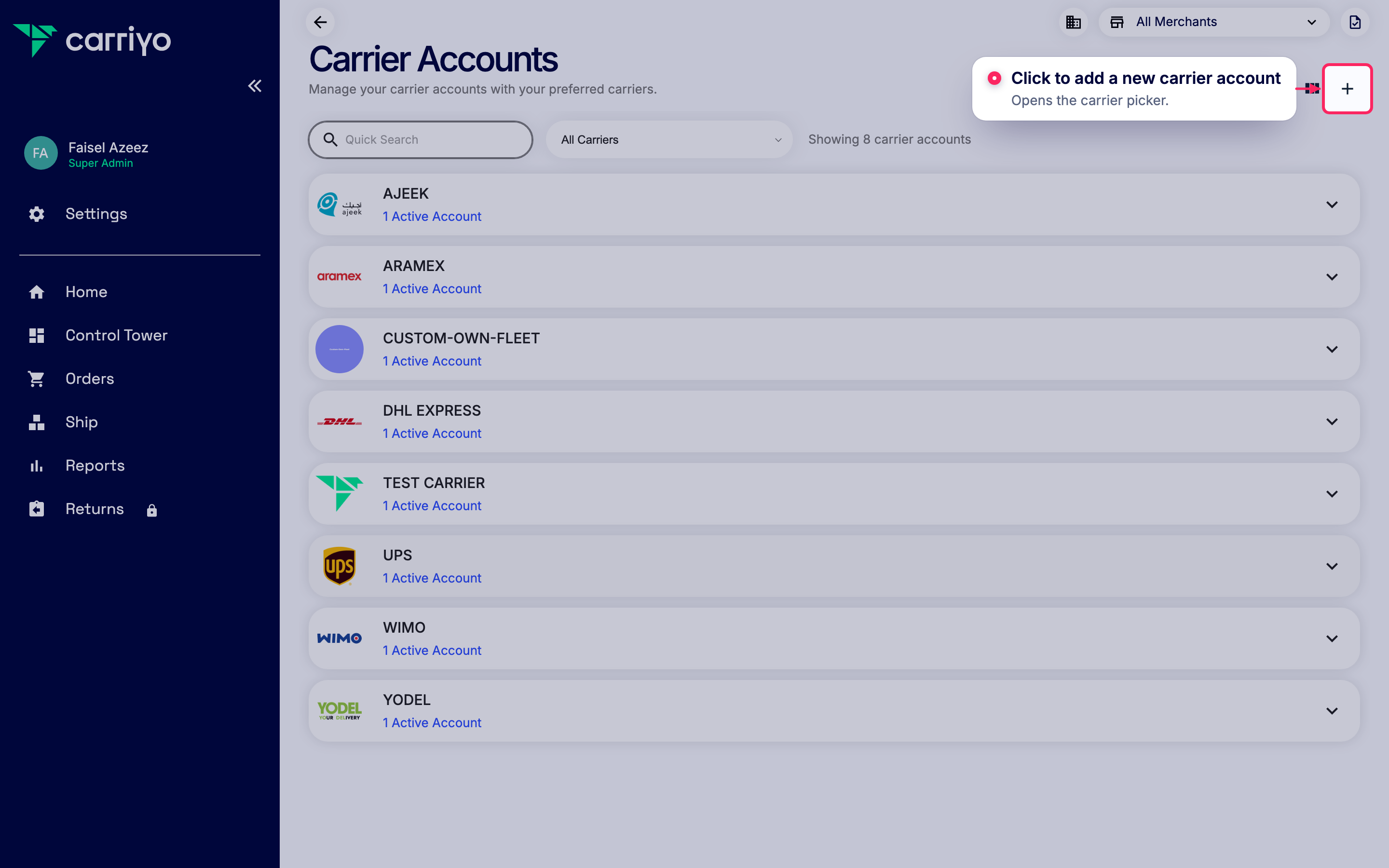Add a new carrier account