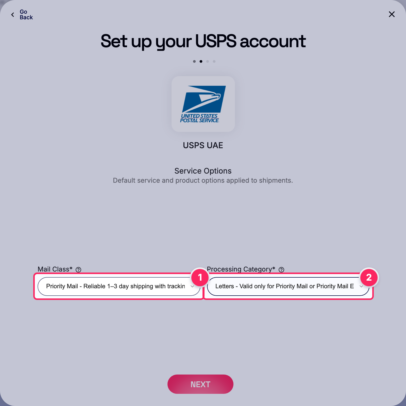 Fill in the USPS account details.