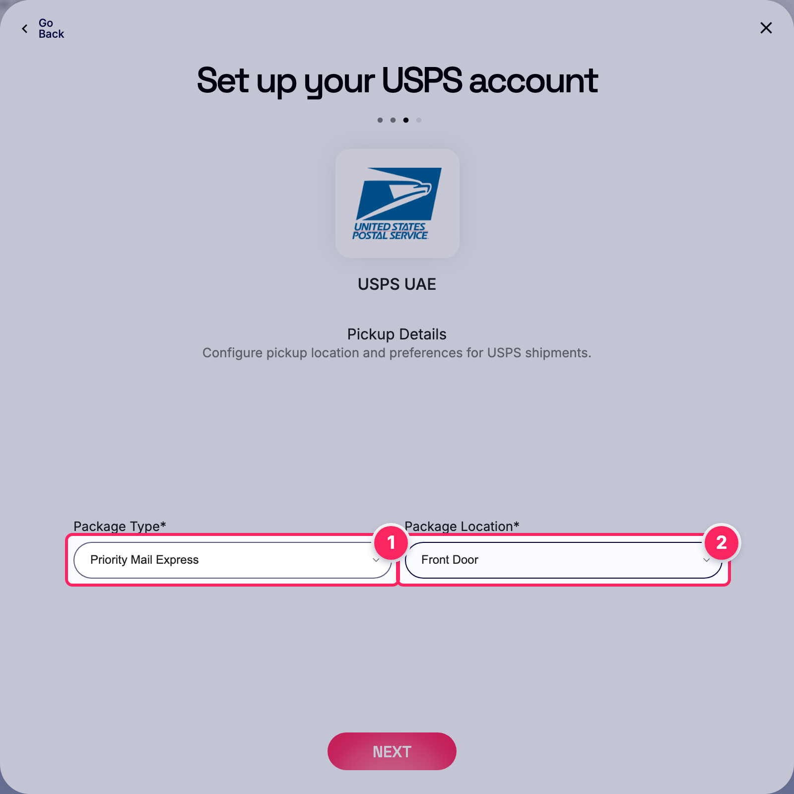Fill in the USPS account details.