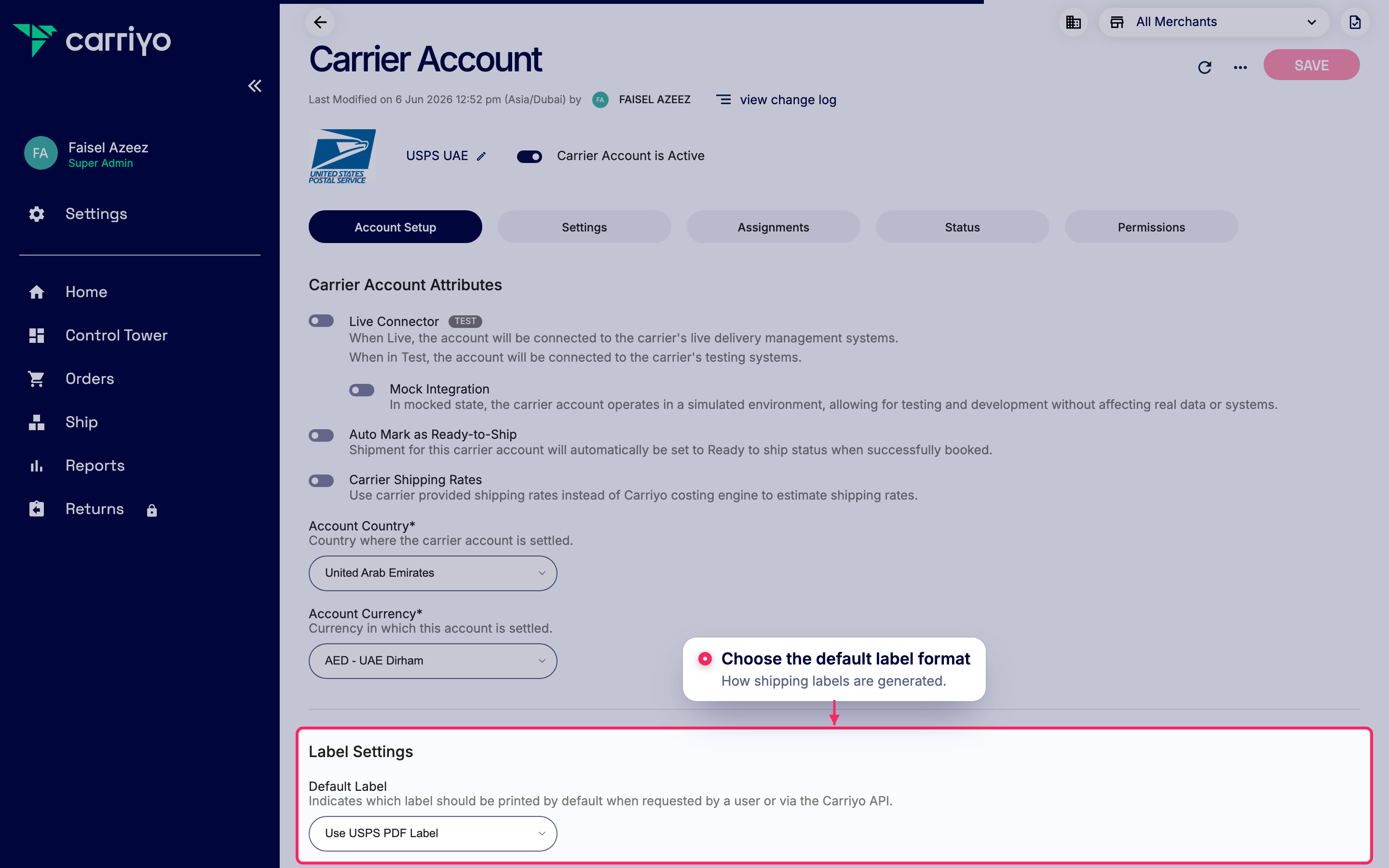 Set the default label format