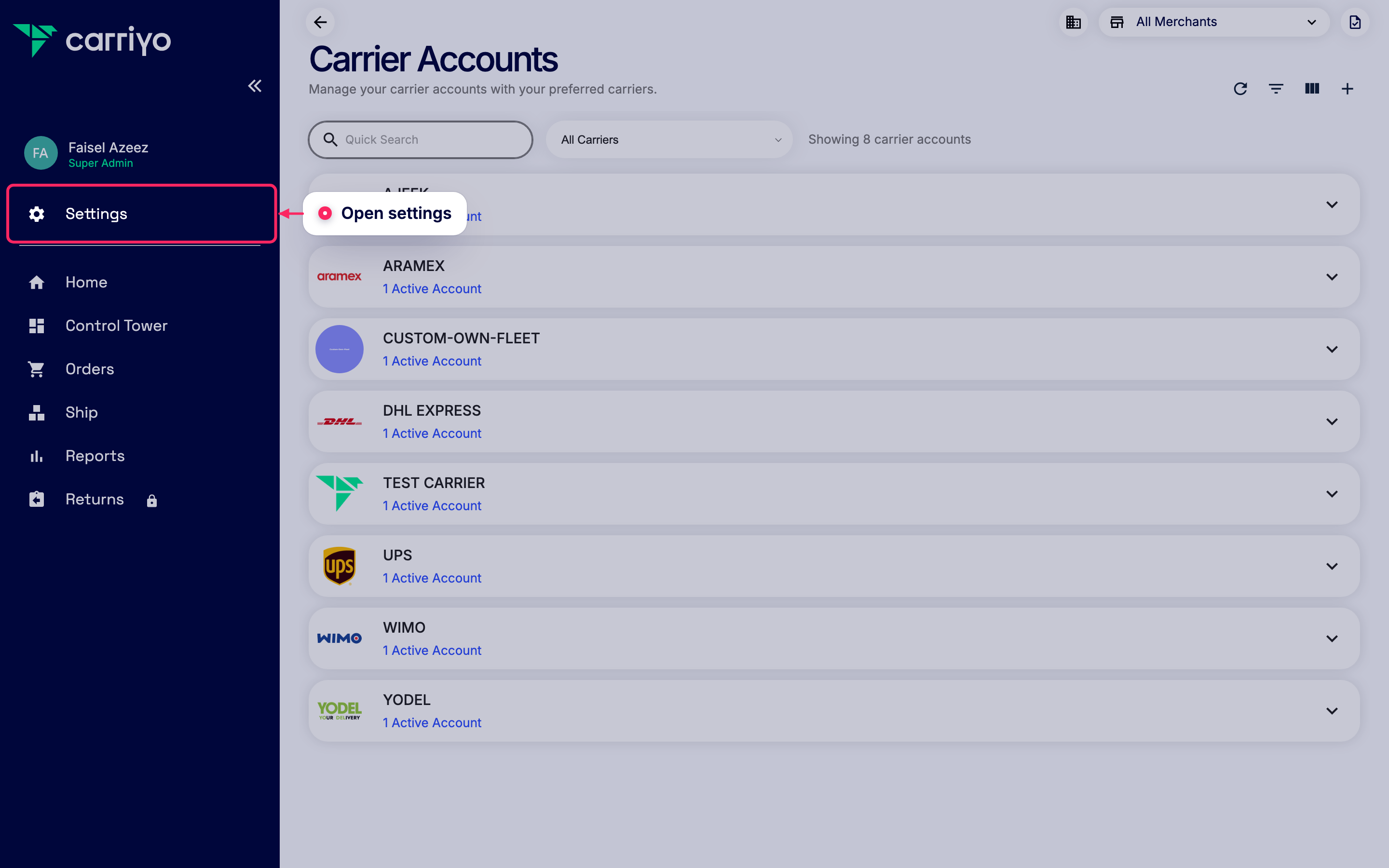 Open settings