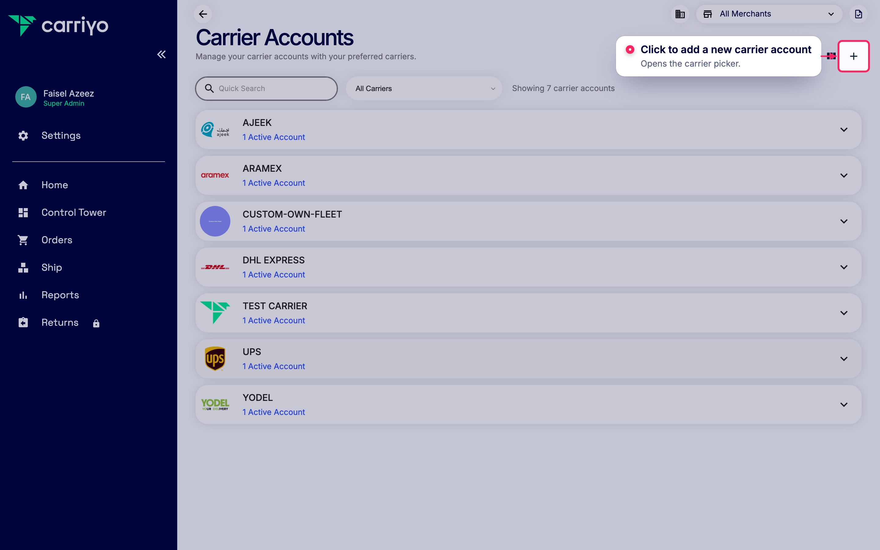 Add a new carrier account