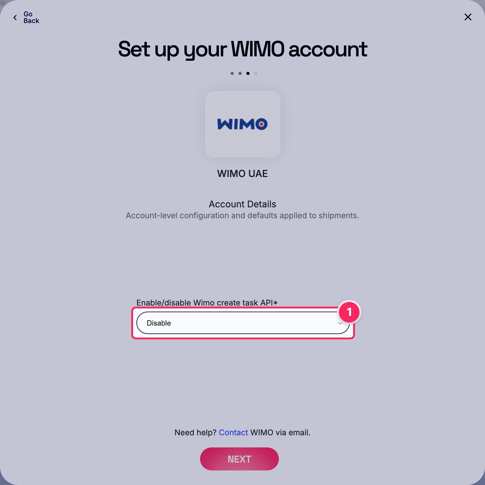 Select enable/disable wimo create task api.
