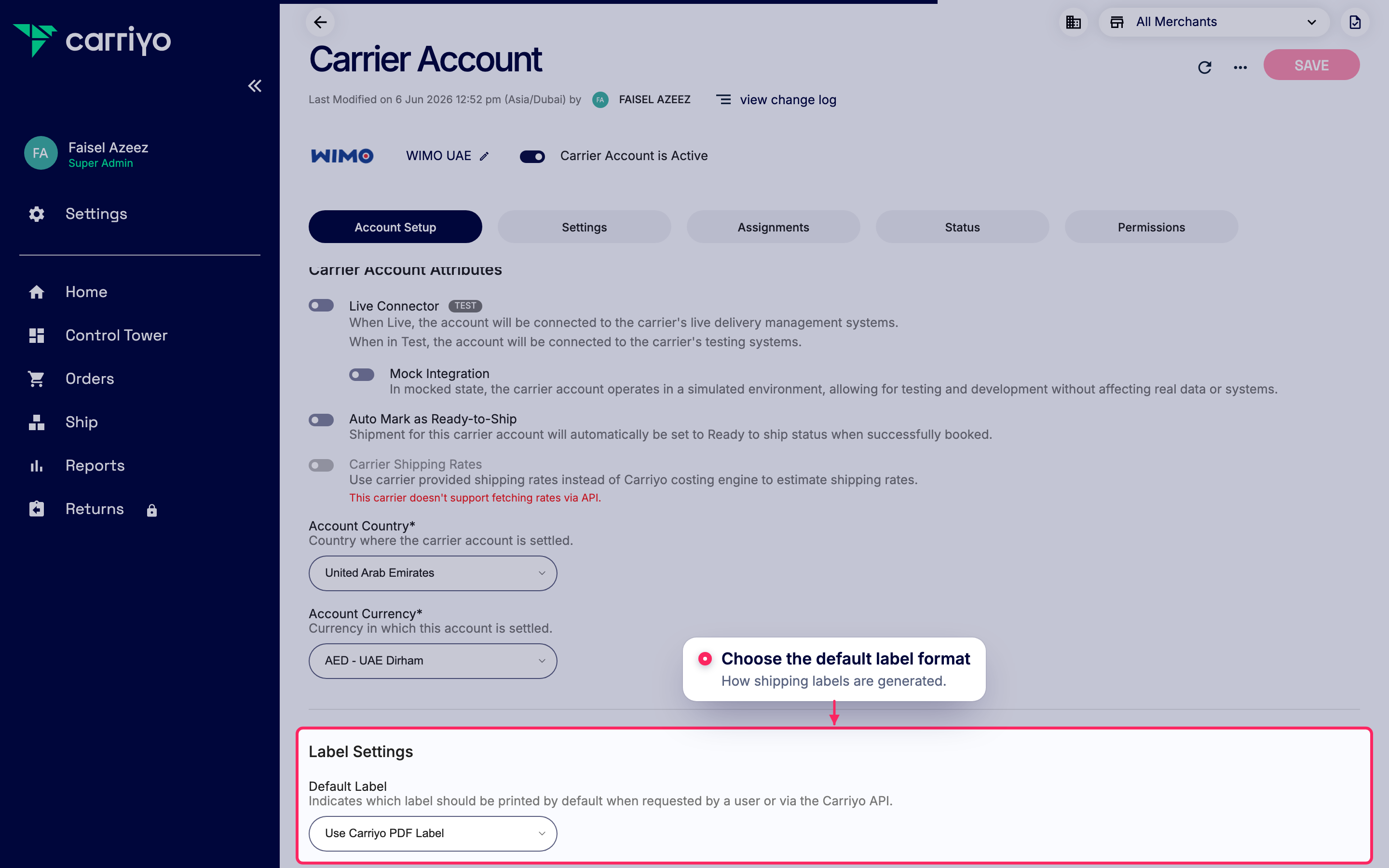 Set the default label format