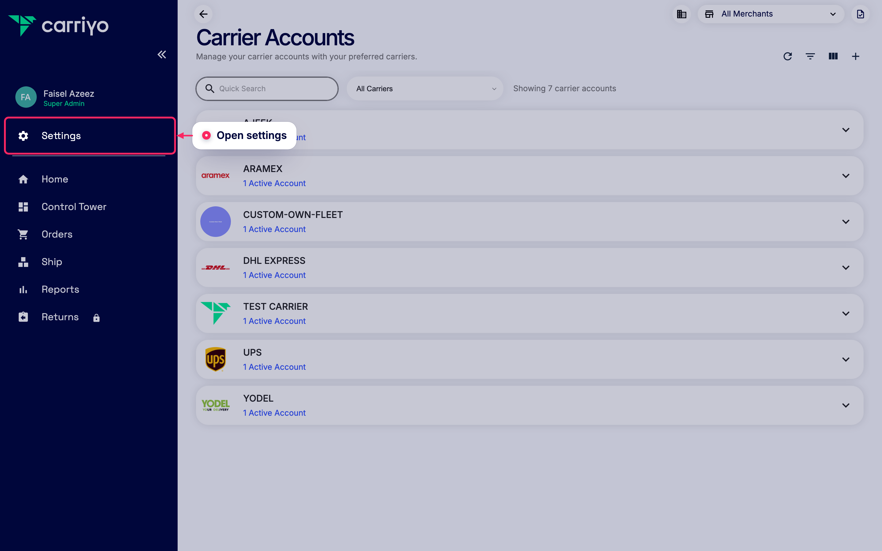 Open settings