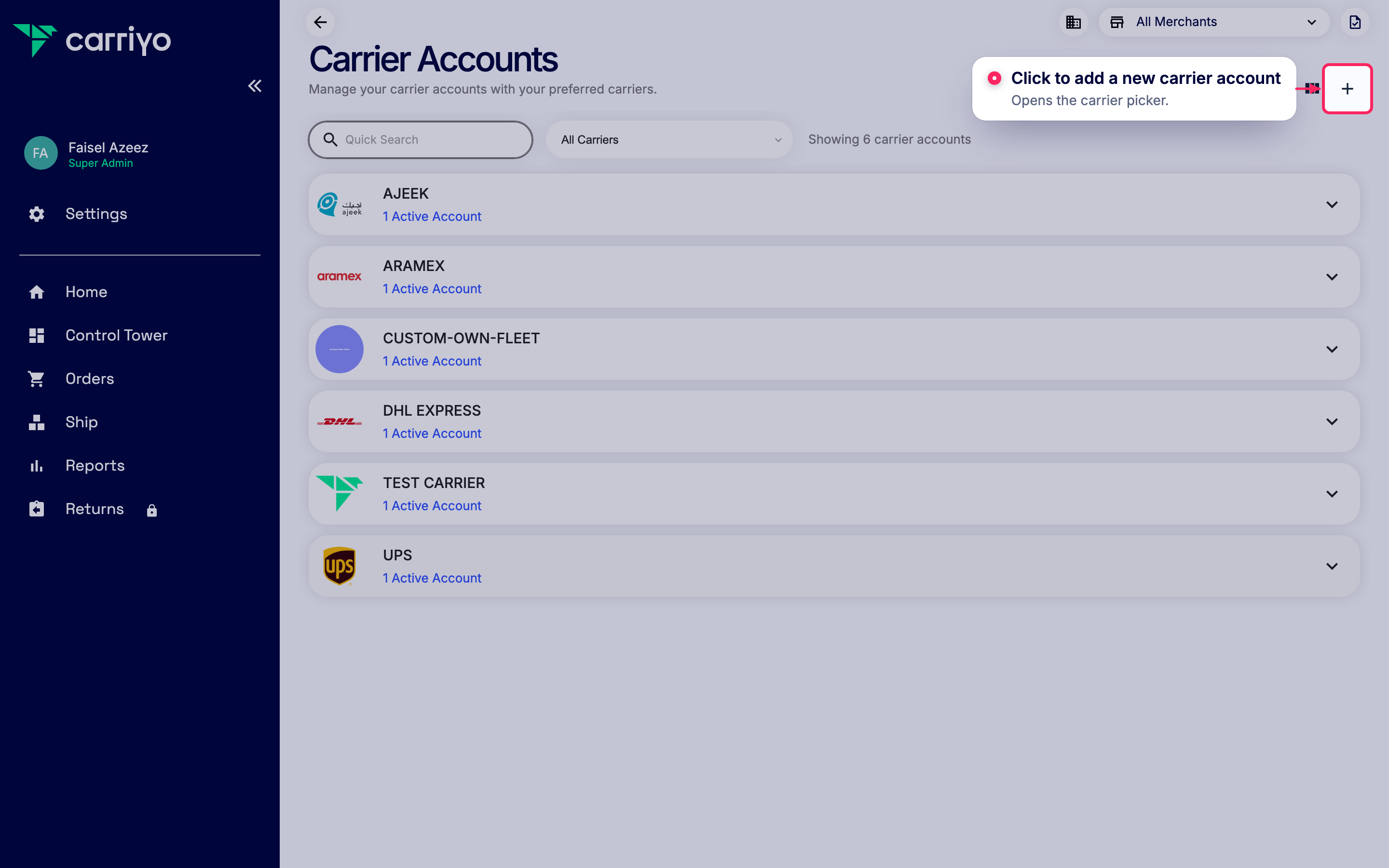 Add a new carrier account