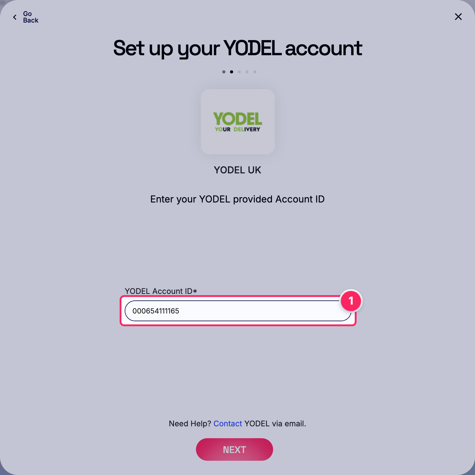 Enter yodel account id.