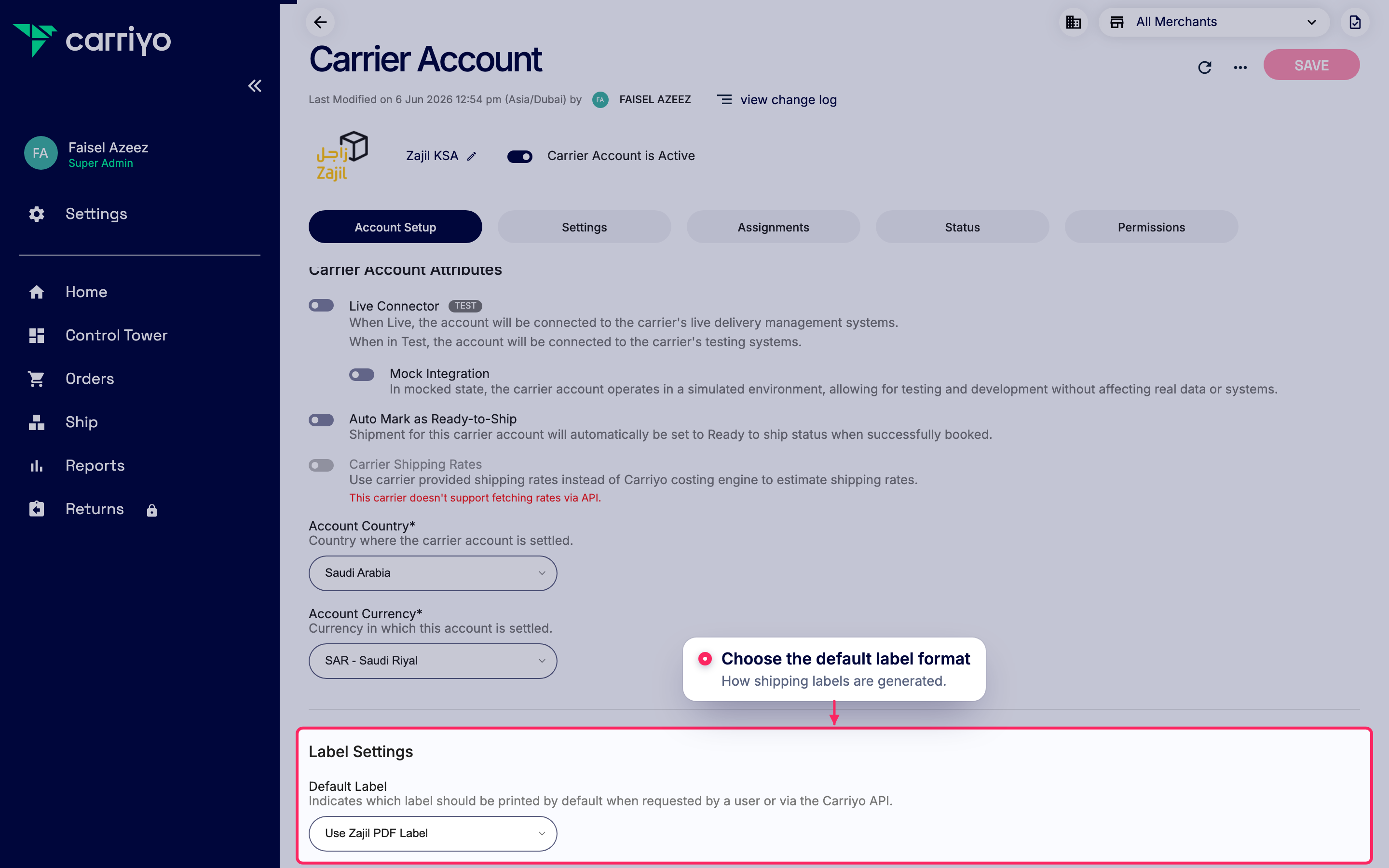 Set the default label format