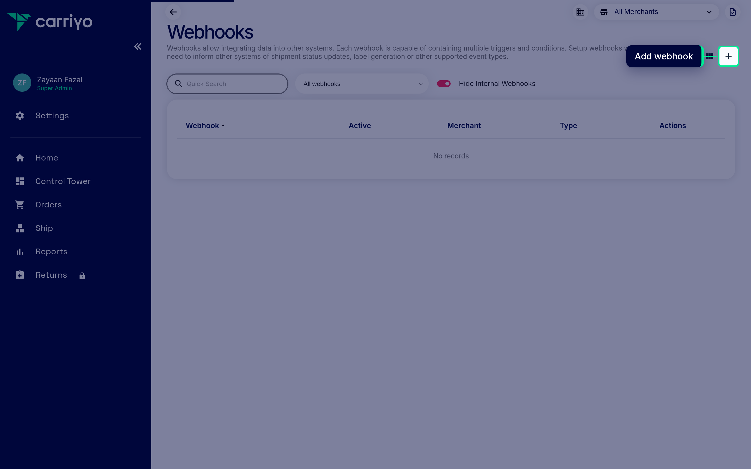 Add a new webhook