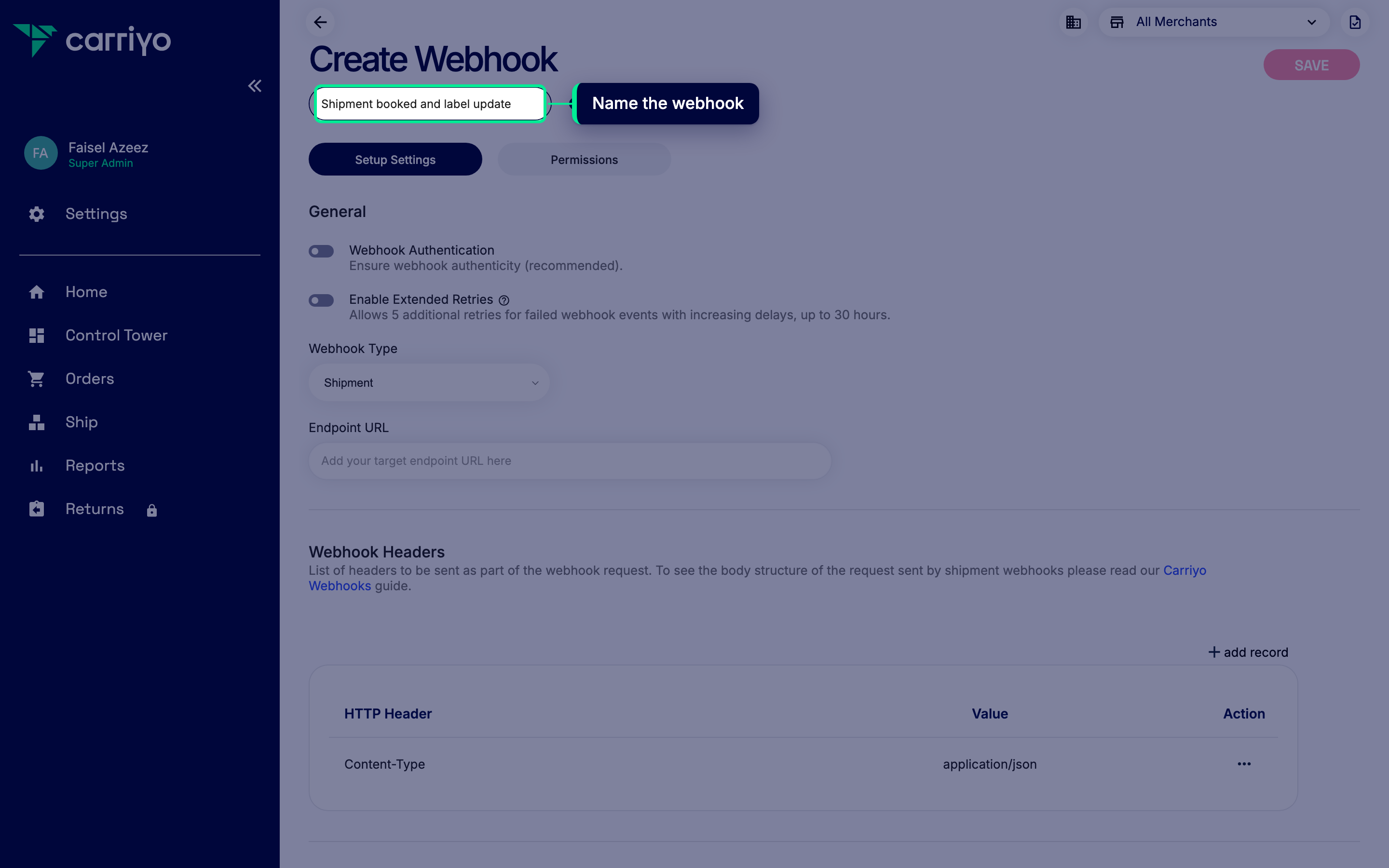 Enter the webhook name
