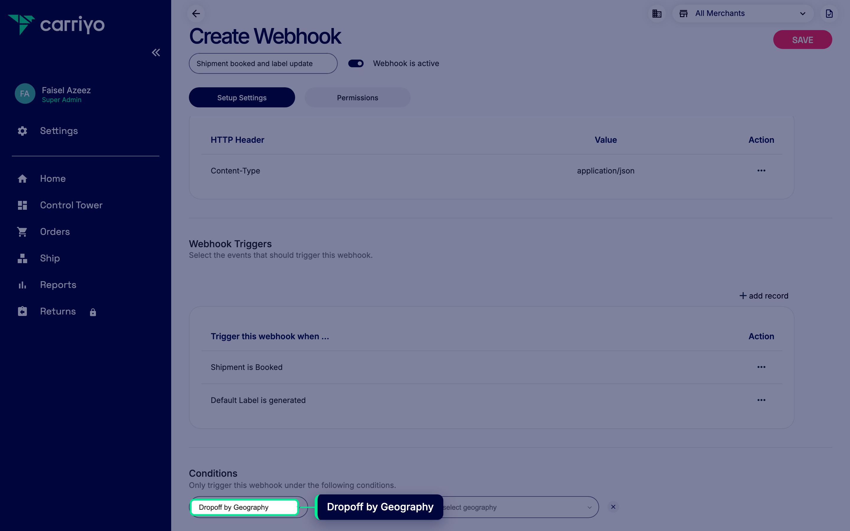 Select Dropoff by Geography