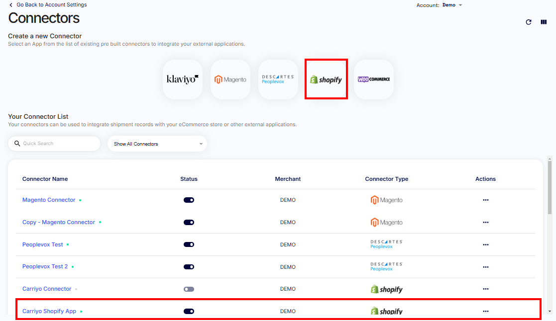 Open Shopify connector