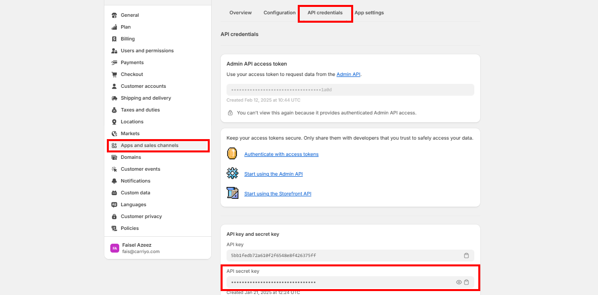 API credentials