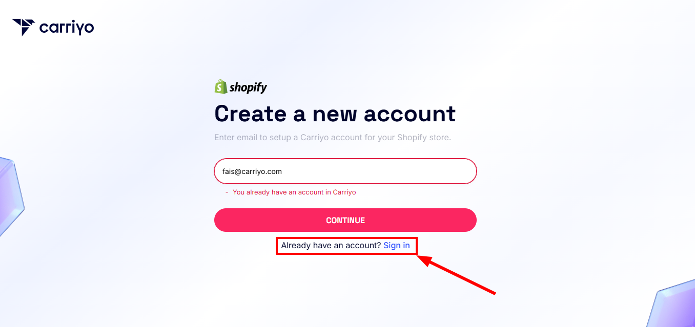Carriyo login during app installation