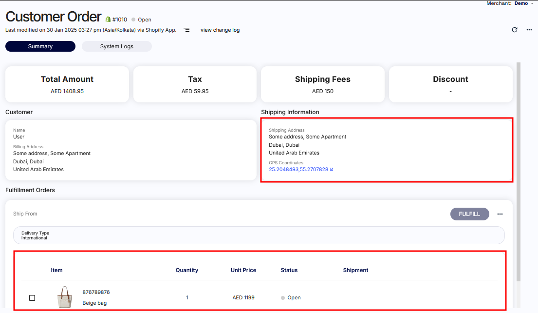 Order detail page