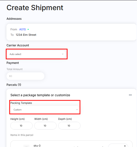 Carrier account field