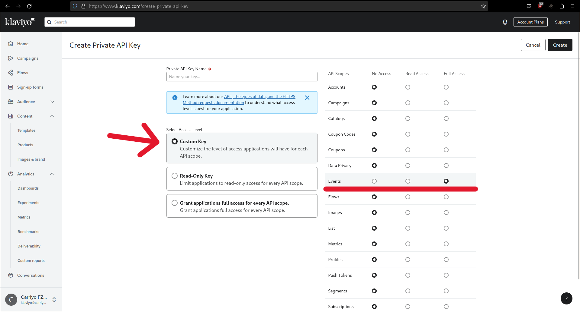 Configure key access